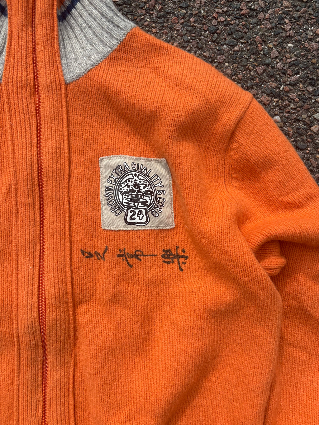 1990s Vintage Norwegian wool zip up orange