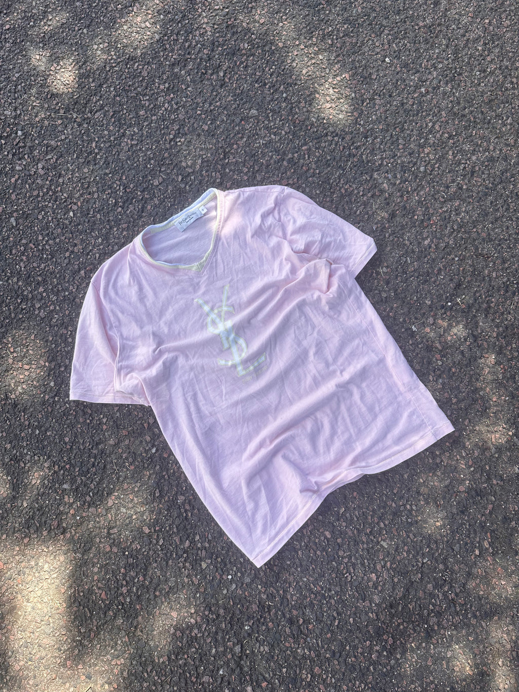 Pink Yves Saint Laurent logo t shirt