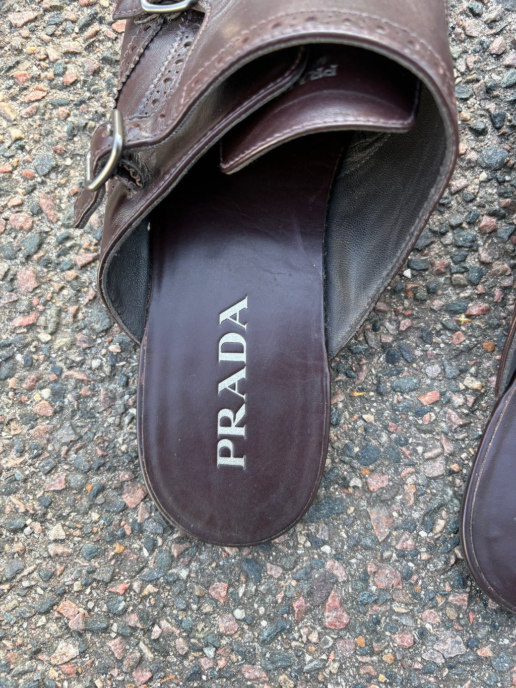 SS2025 Prada shuffle monk strap mules deep brown