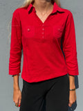 2000s Yves Saint Laurent 3/4 sleeves red button up