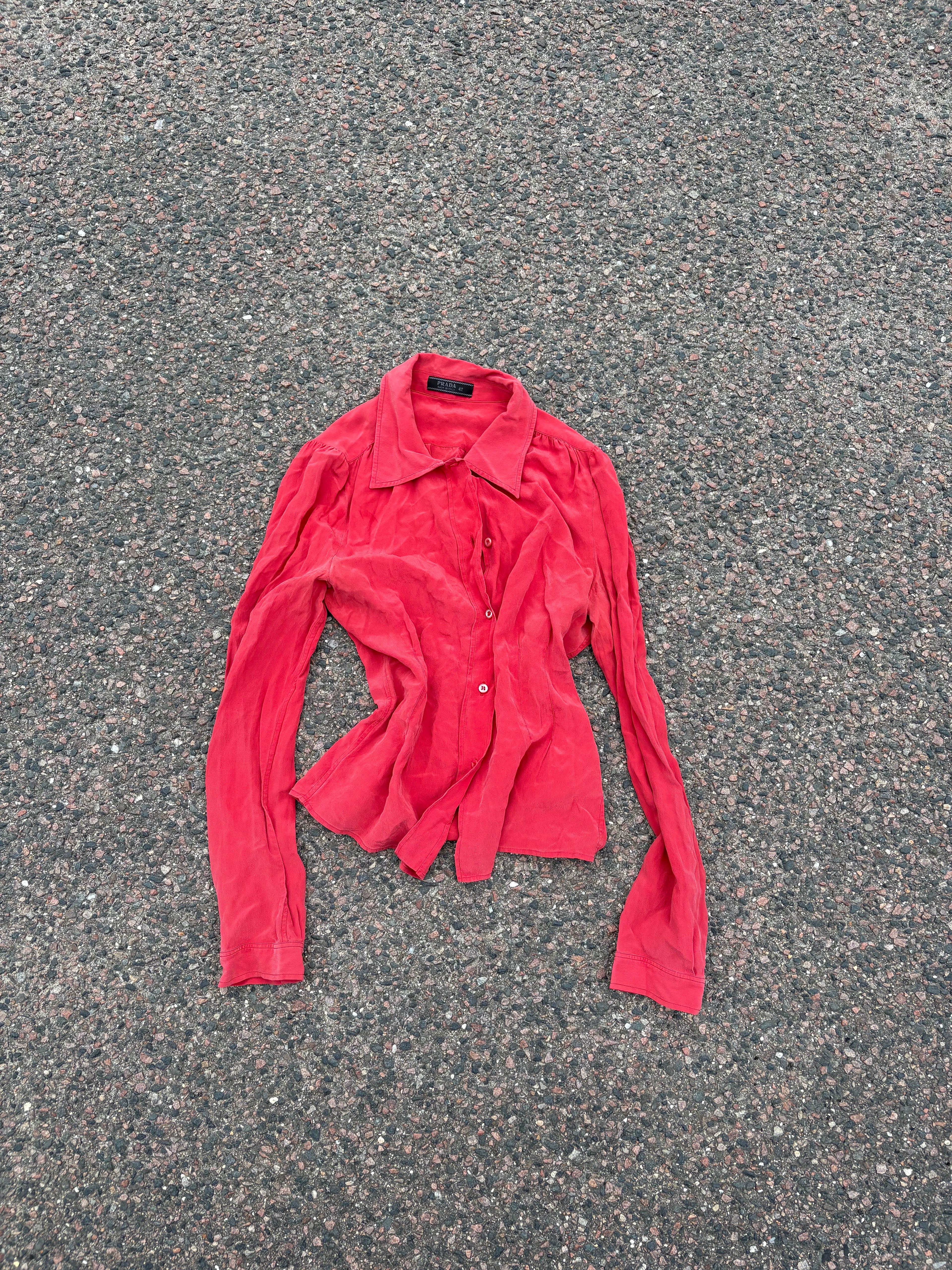 2000s Prada red button up shirt