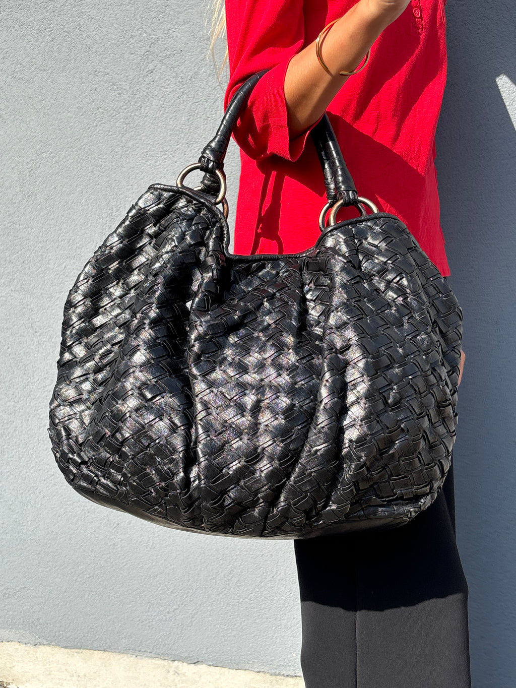 Miu Miu Bottega pattern leather bag black vintage