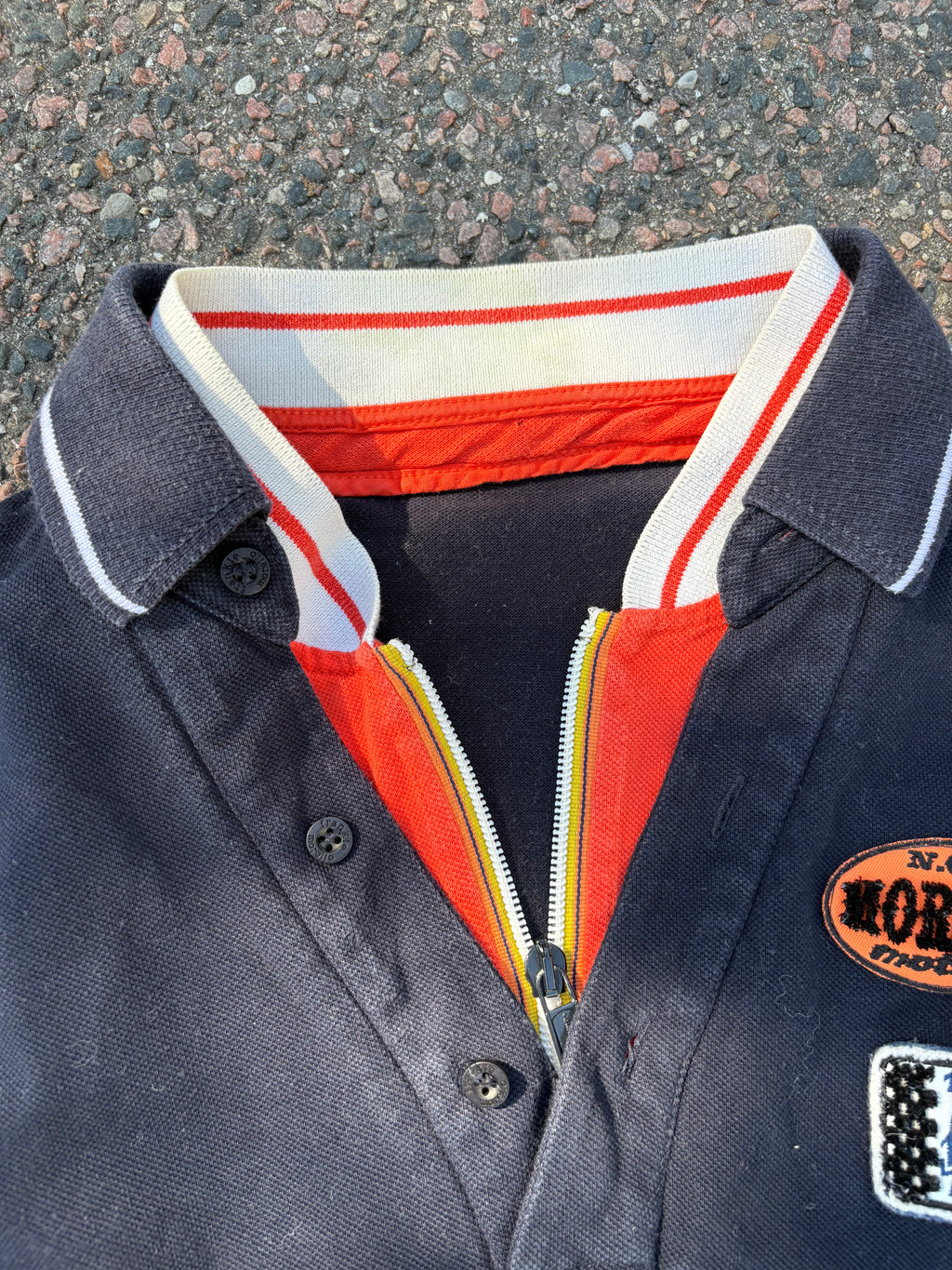 1970s Milanese go-kart double layer polo navy/orange