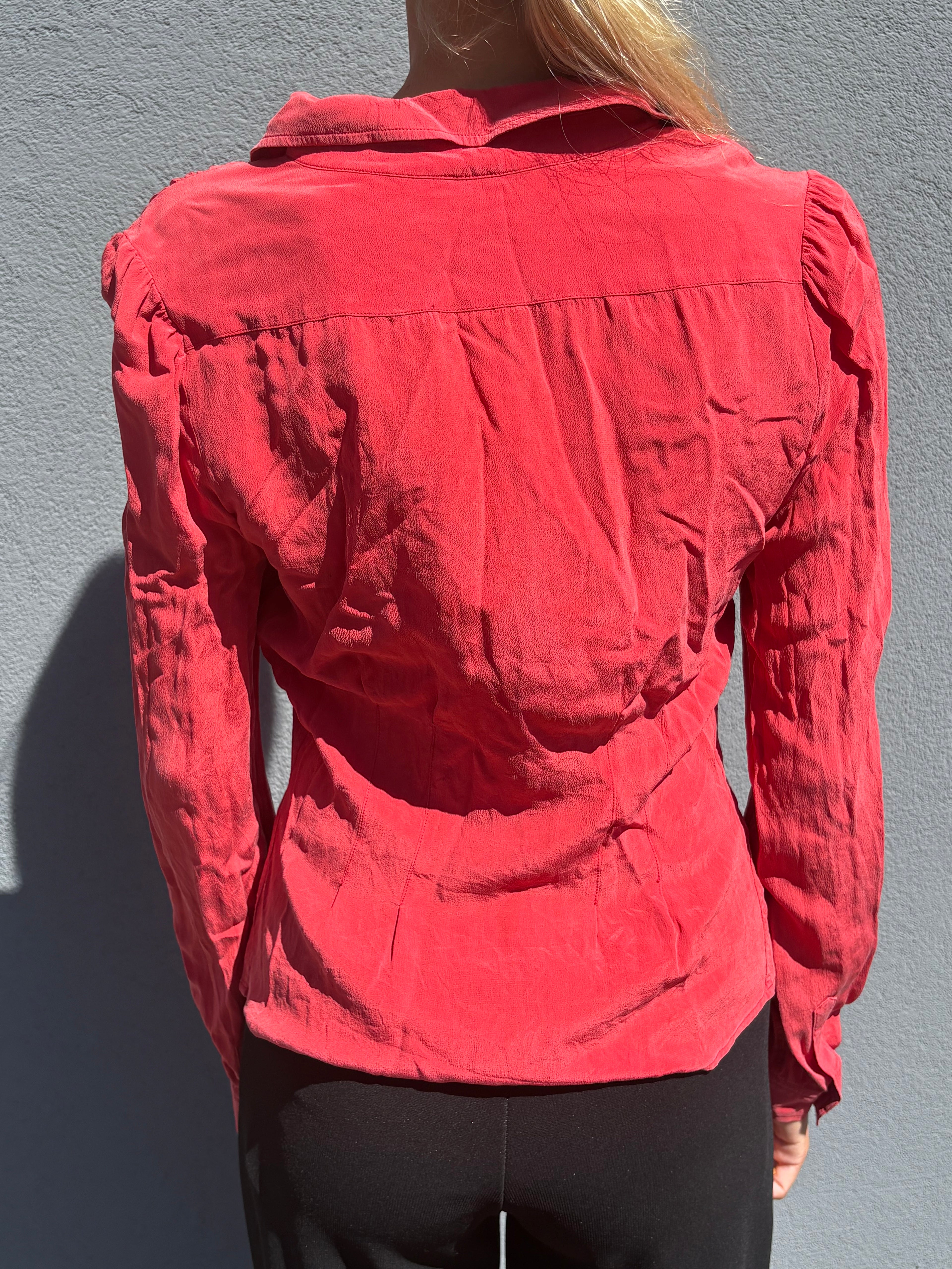 2000s Prada red button up shirt