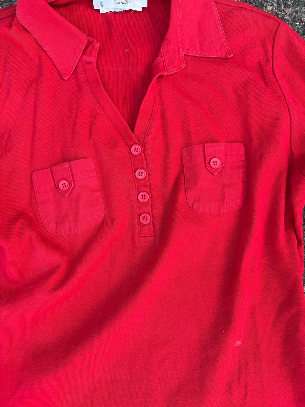 2000s Yves Saint Laurent 3/4 sleeves red button up