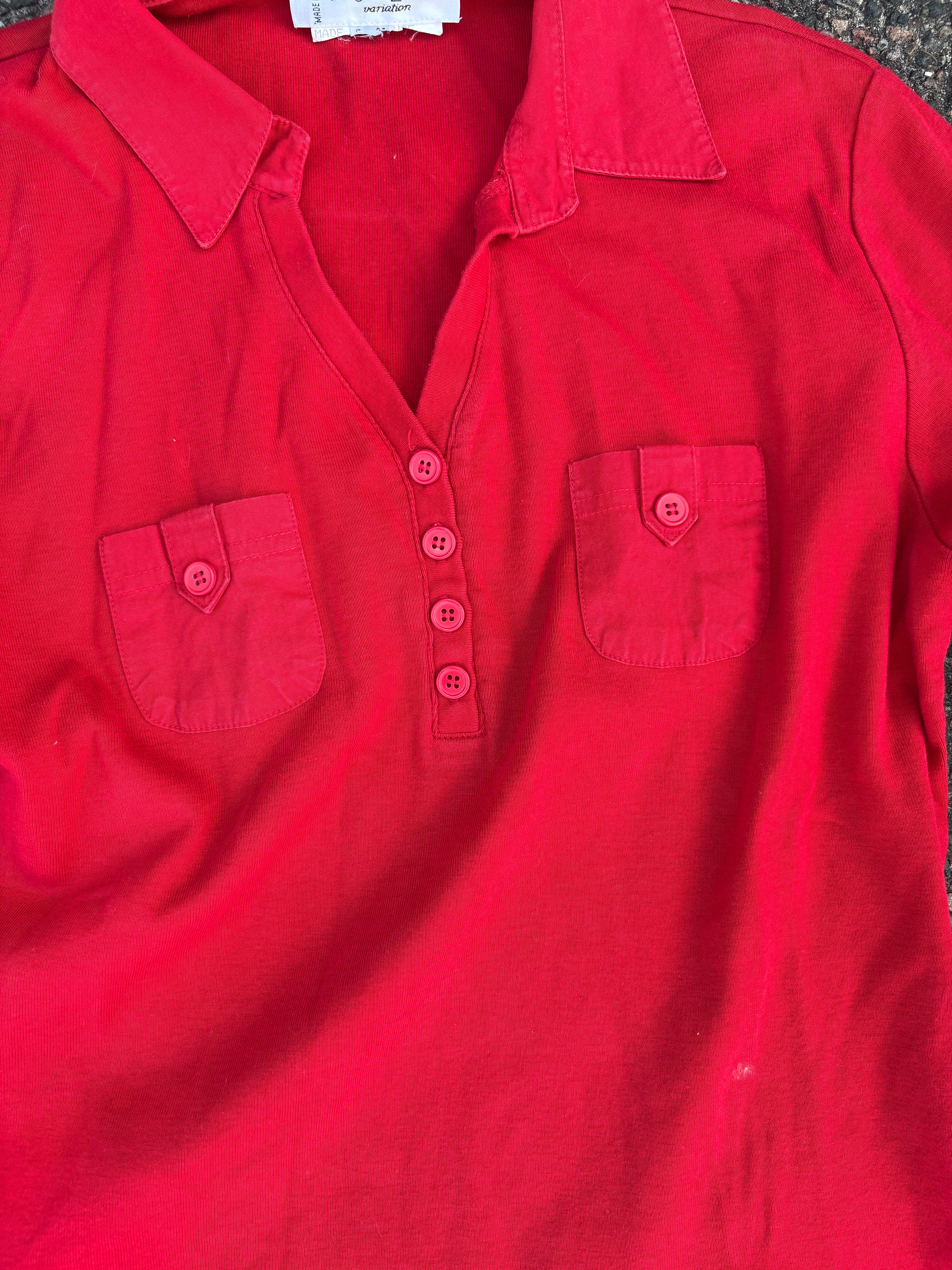 2000s Yves Saint Laurent 3/4 sleeves red button up