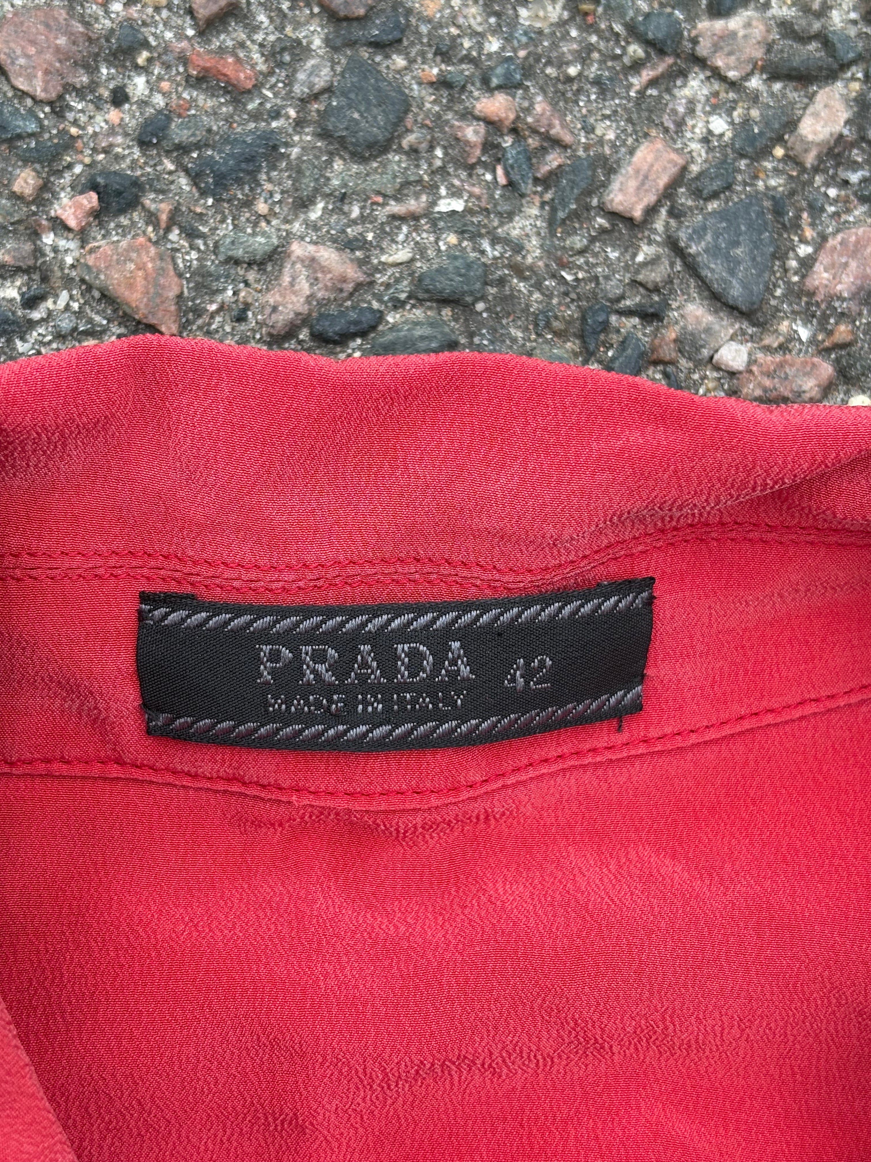 2000s Prada red button up shirt