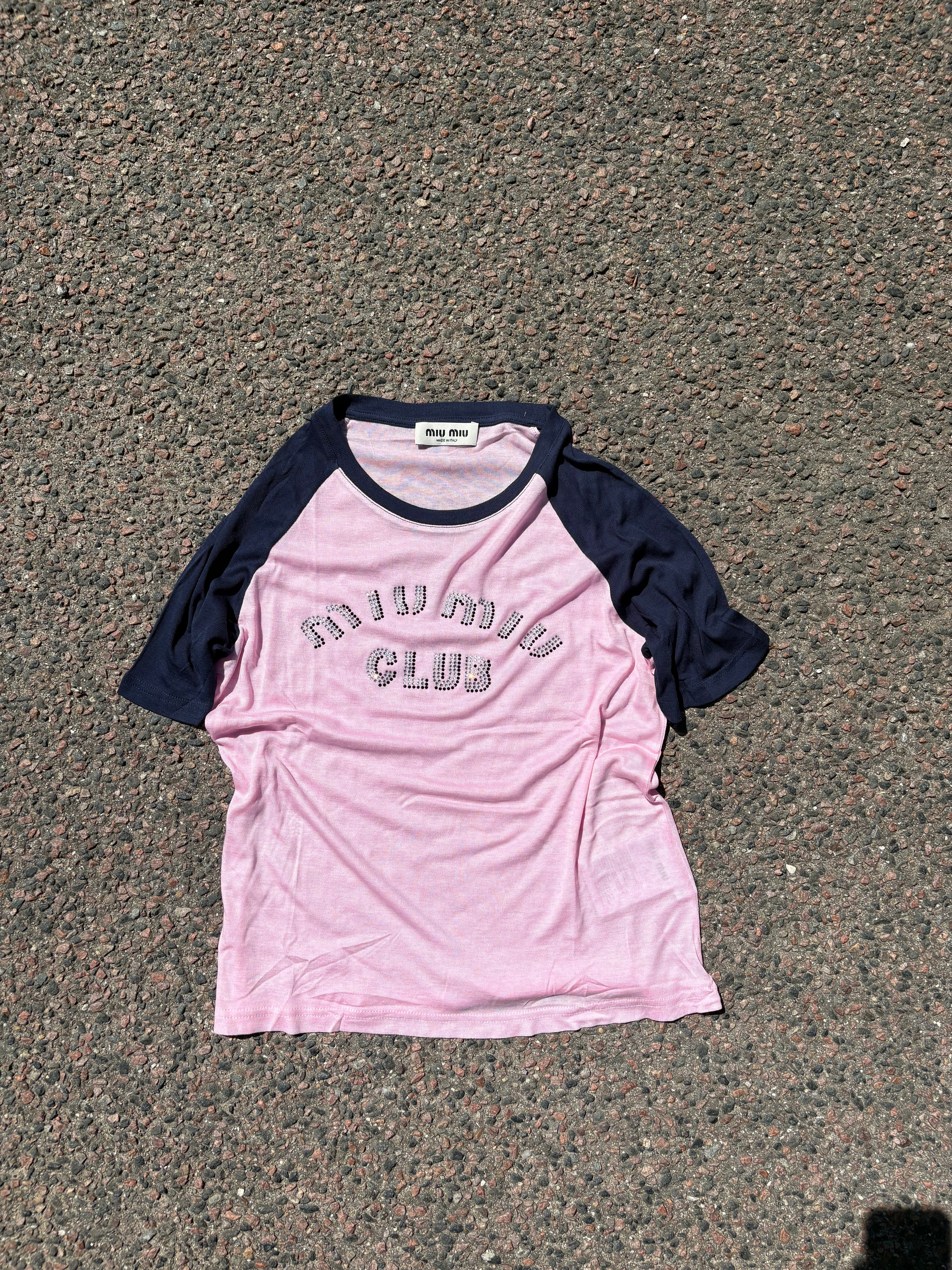 2022 Miu Miu club thin T-Shirt pink/navy