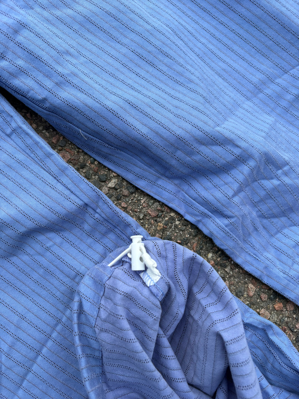 2000s Vintage blue striped white waistband pants