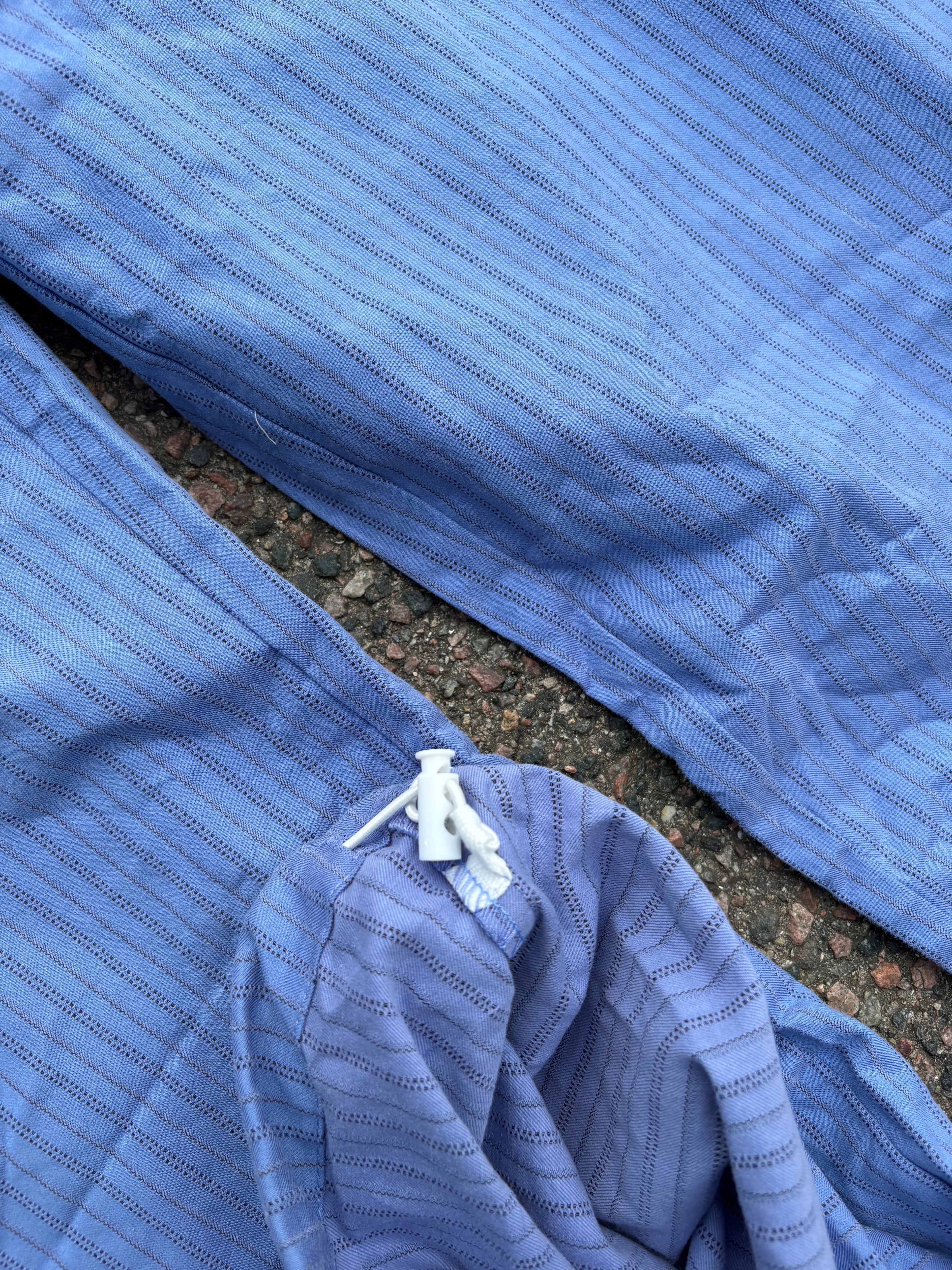 2000s Vintage blue striped white waistband pants