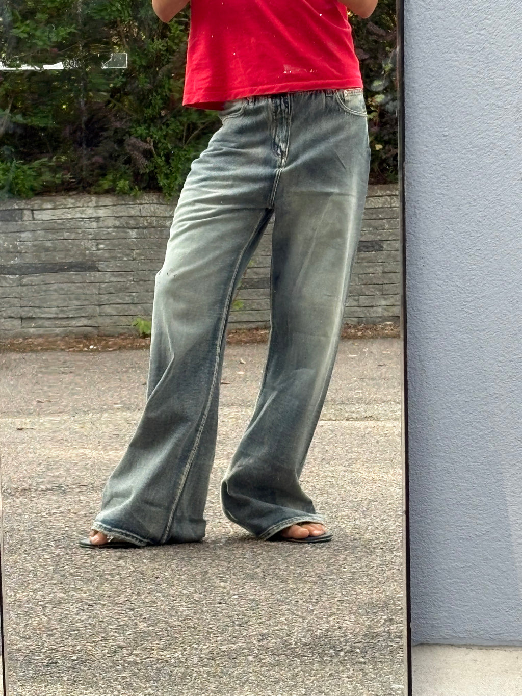 MM6 maison margiela washed bootcut high waist jeans