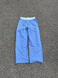 2000s Vintage blue striped white waistband pants