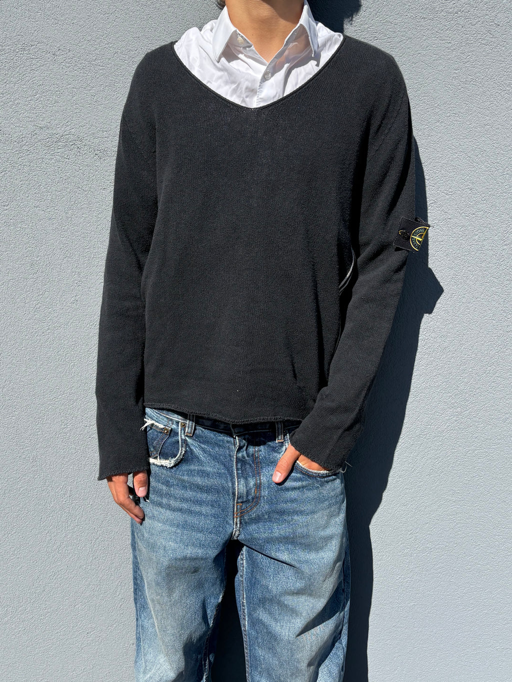 Stone Island v neck Paul Harvey era faded black