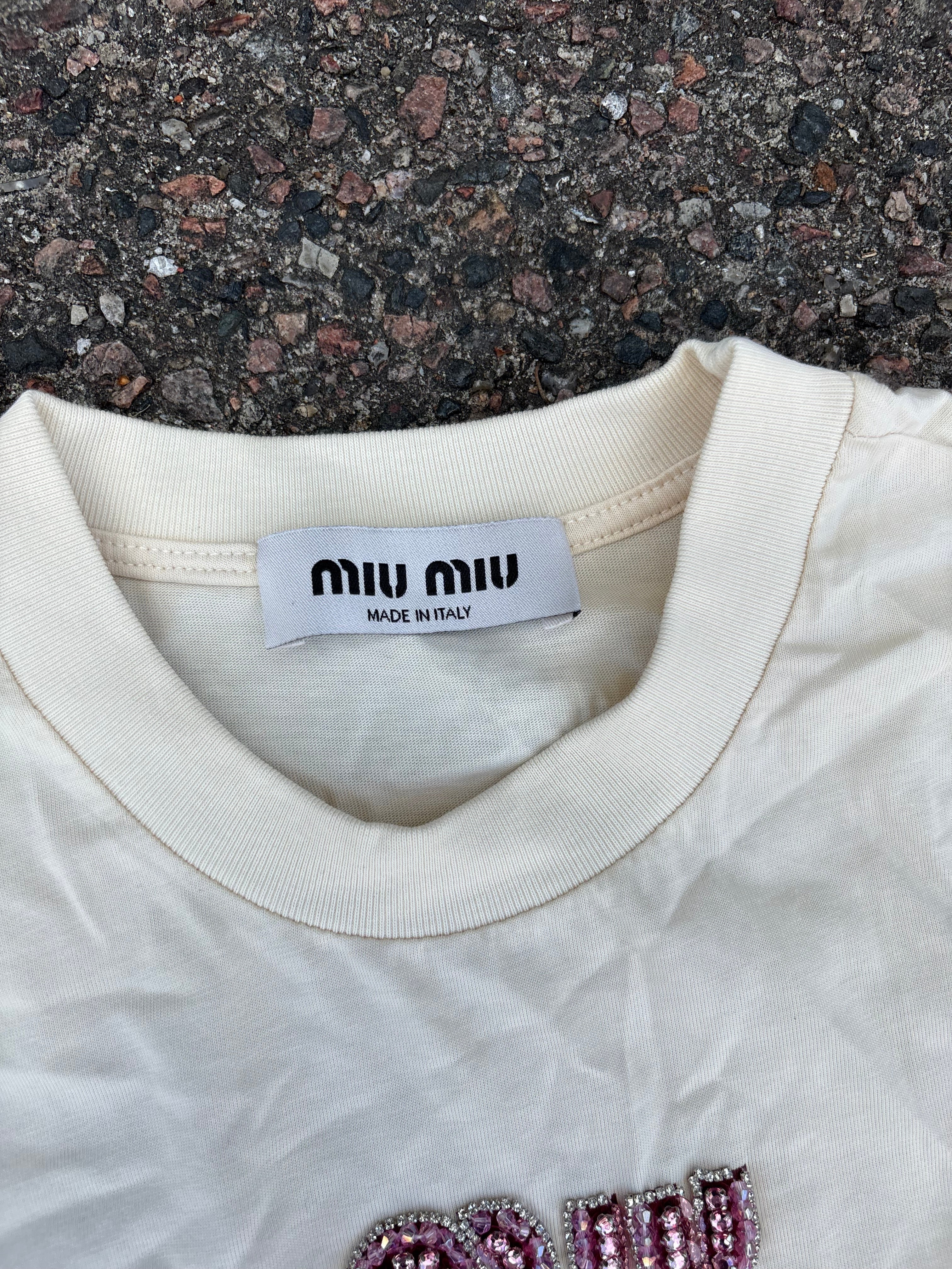 Miu Miu Pearl logo beige tee