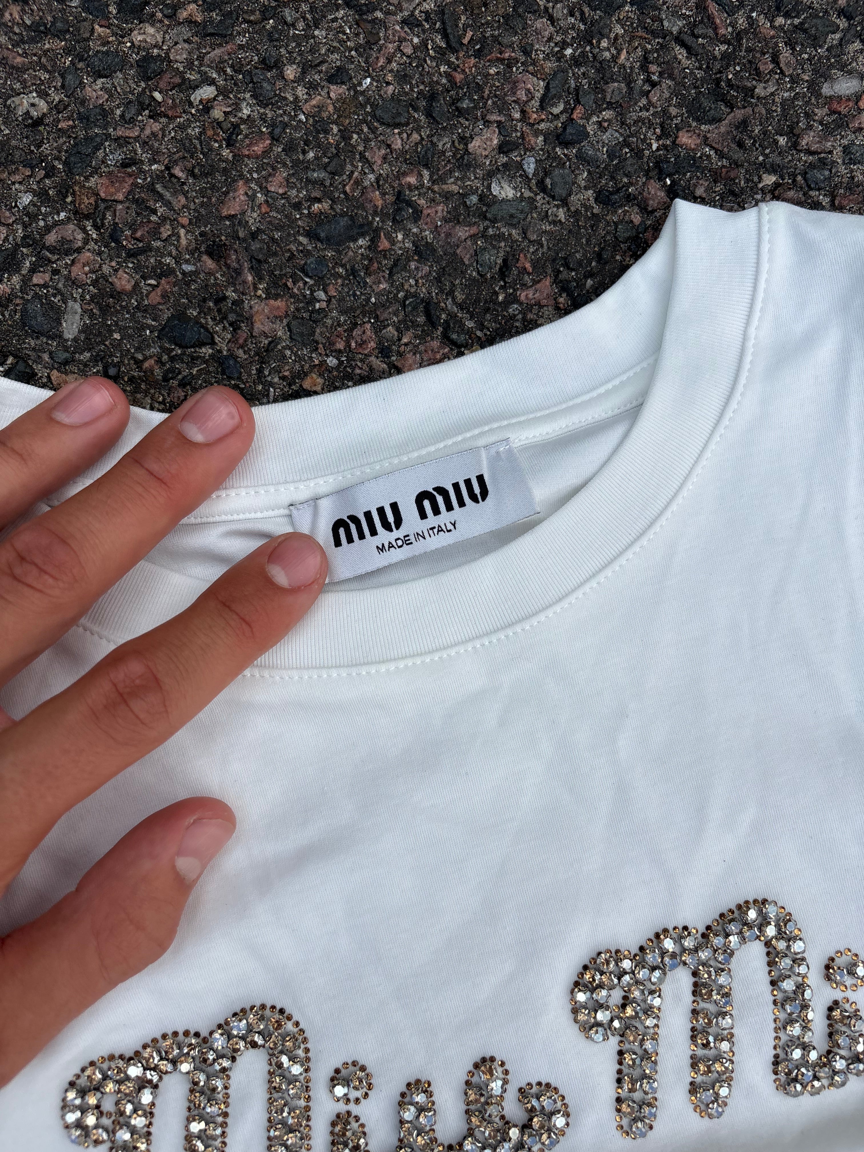 Miu miu cursive text tee white