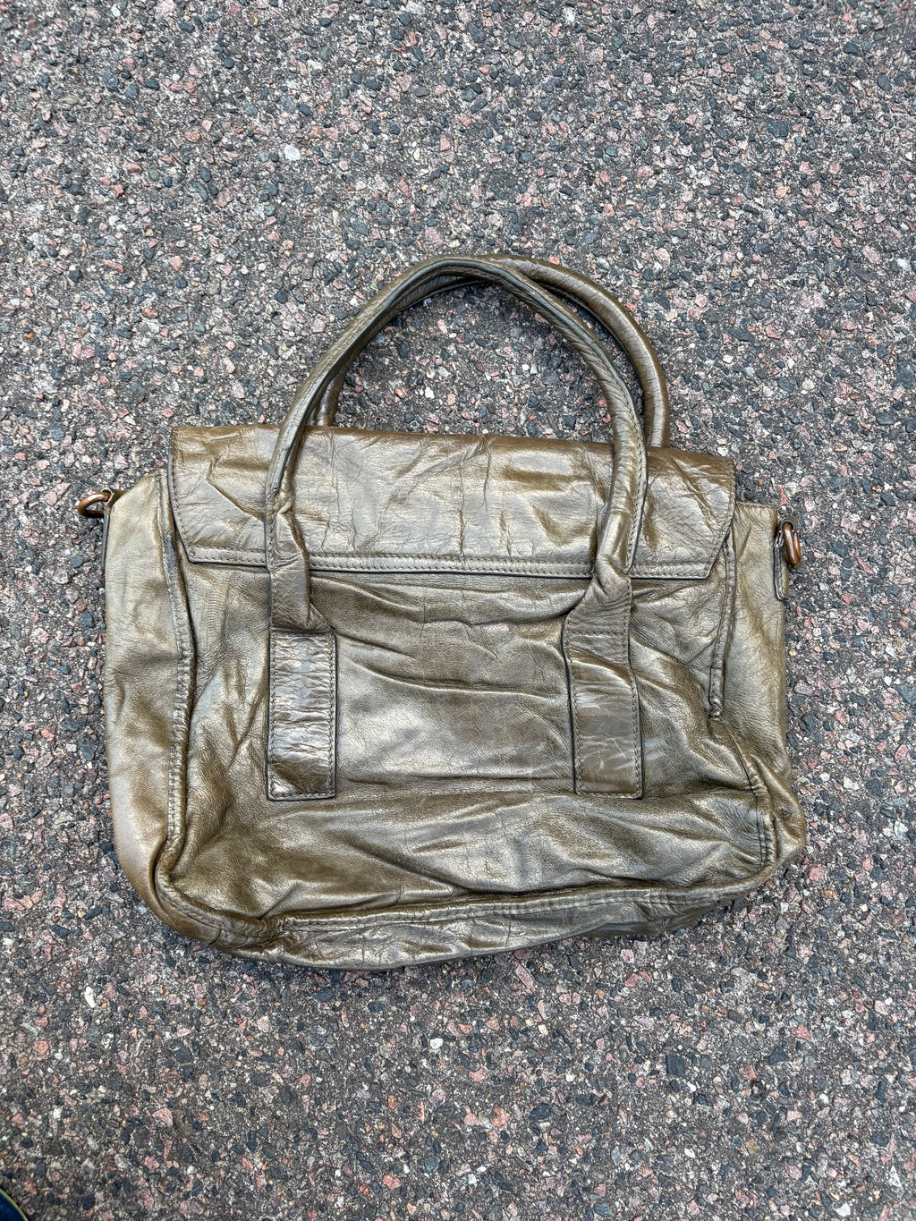 Vintage old leather khaki green Prada bag