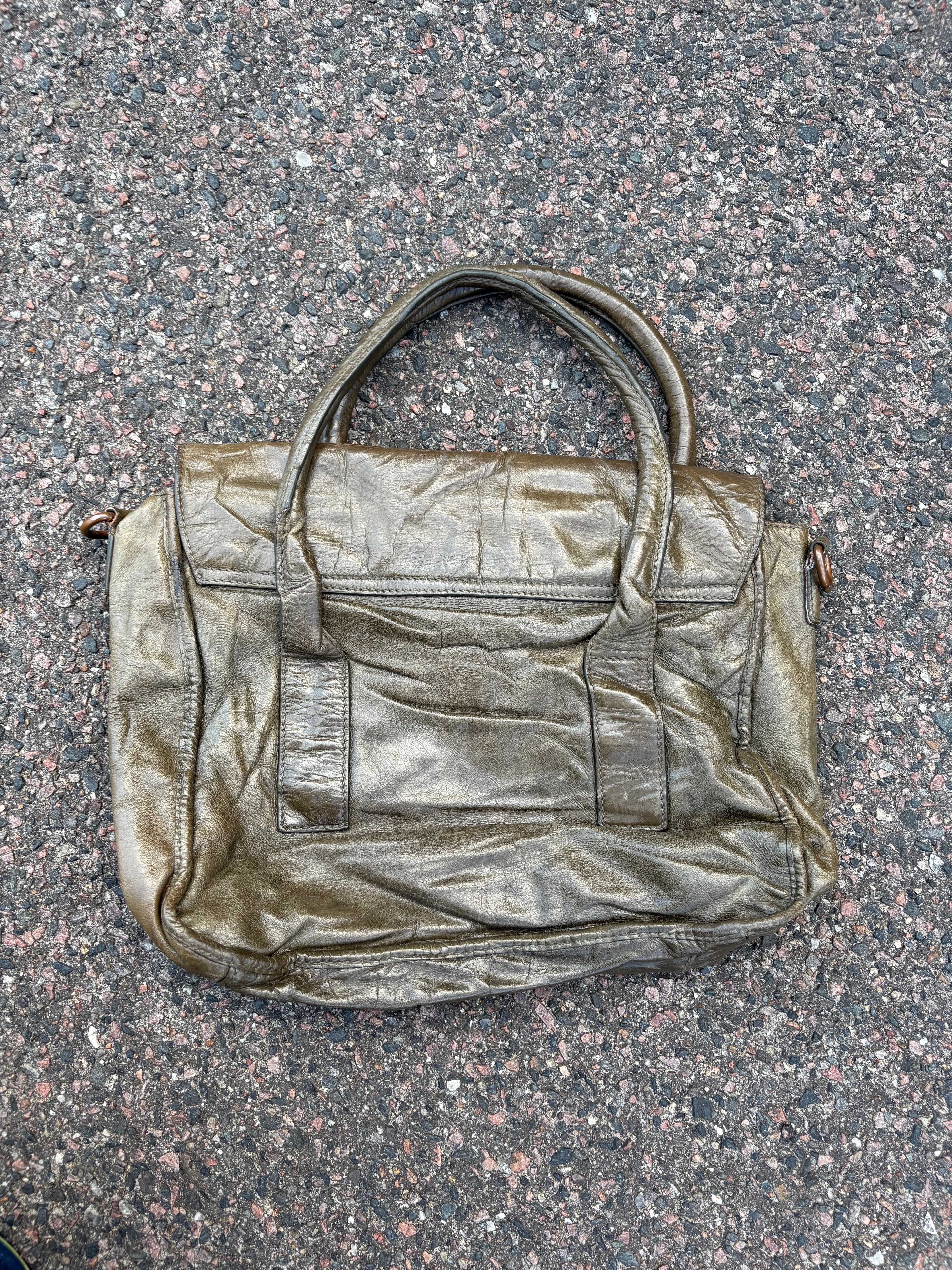 Vintage old leather khaki green Prada bag