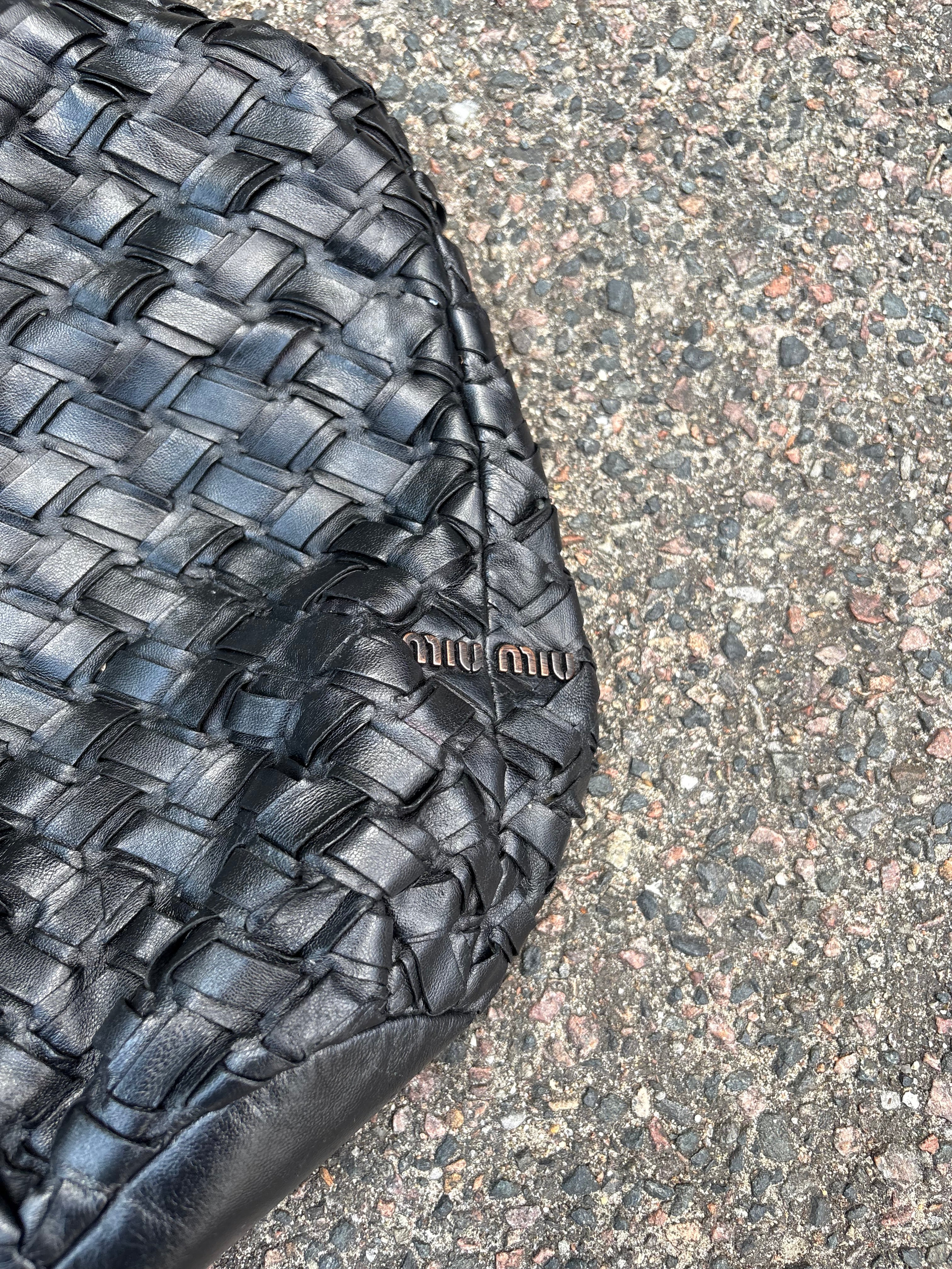 Miu Miu Bottega pattern leather bag black vintage