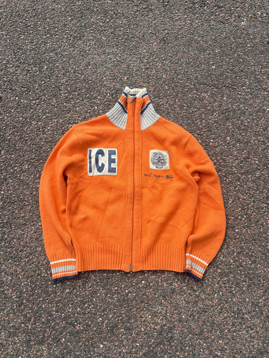 1990s Vintage Norwegian wool zip up orange