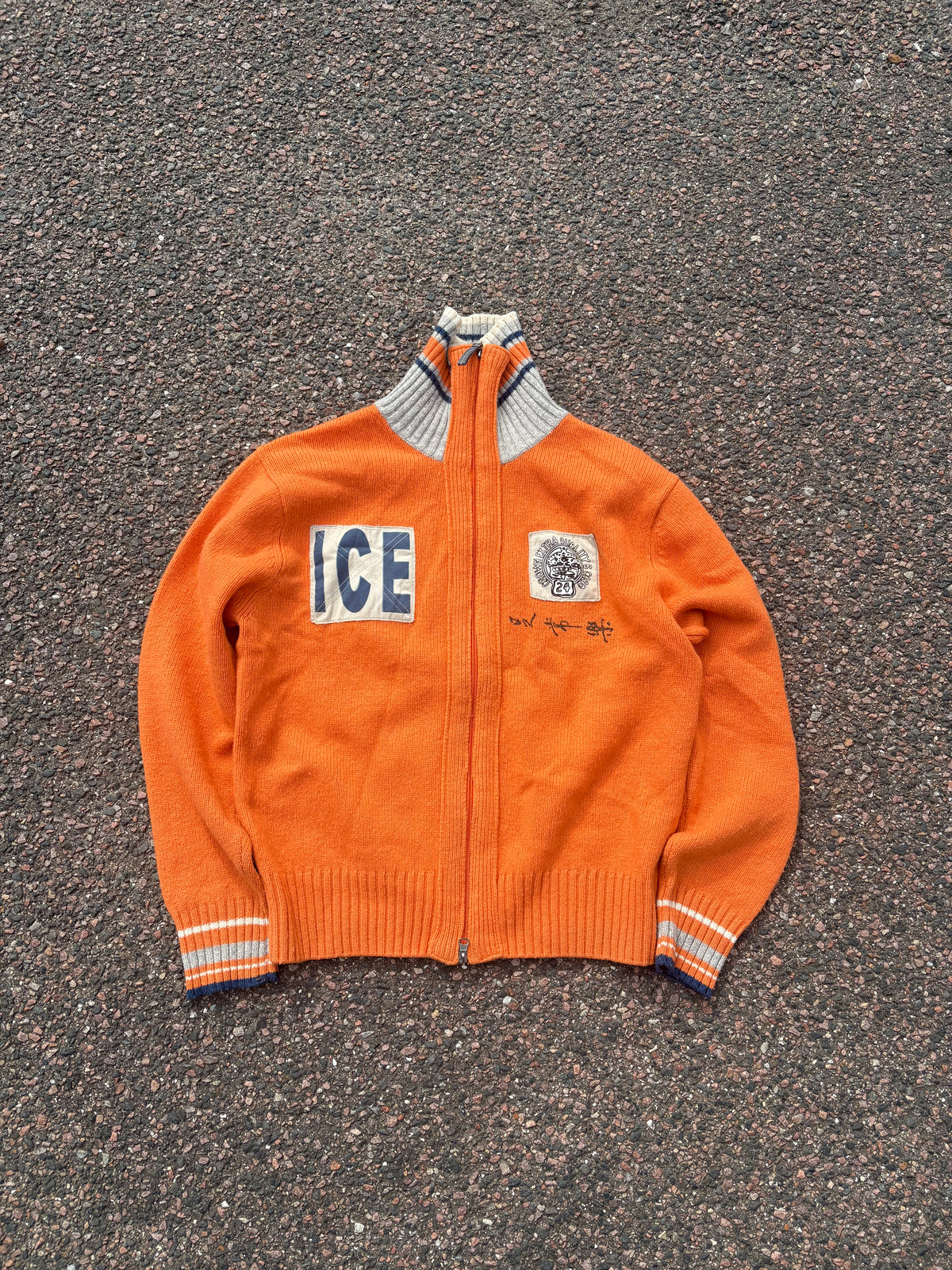 1990s Vintage Norwegian wool zip up orange