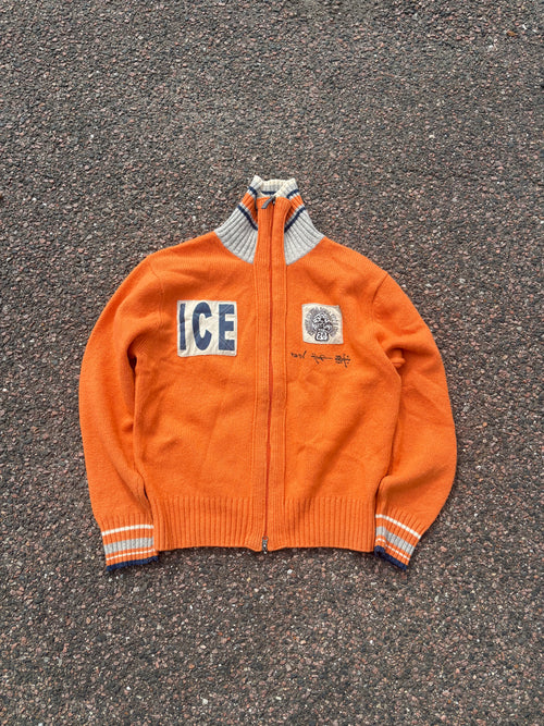 1990s Vintage Norwegian wool zip up orange