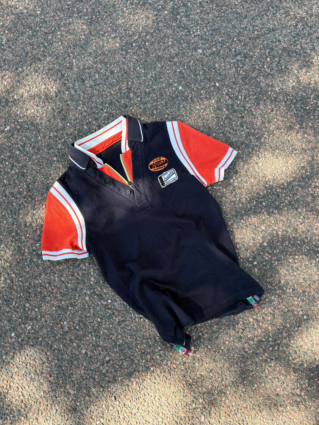 1970s Milanese go-kart double layer polo navy/orange