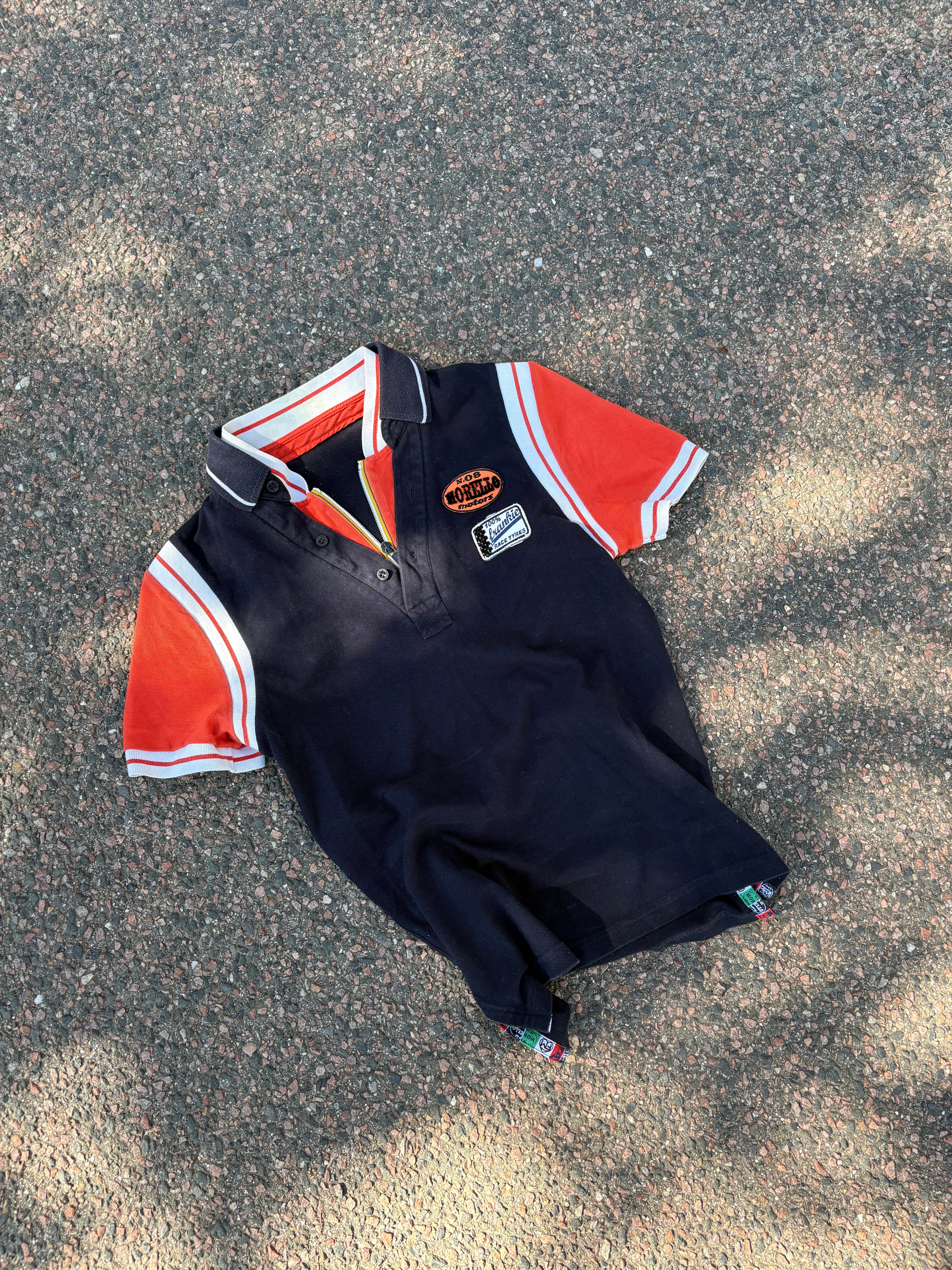 1970s Milanese go-kart double layer polo navy/orange