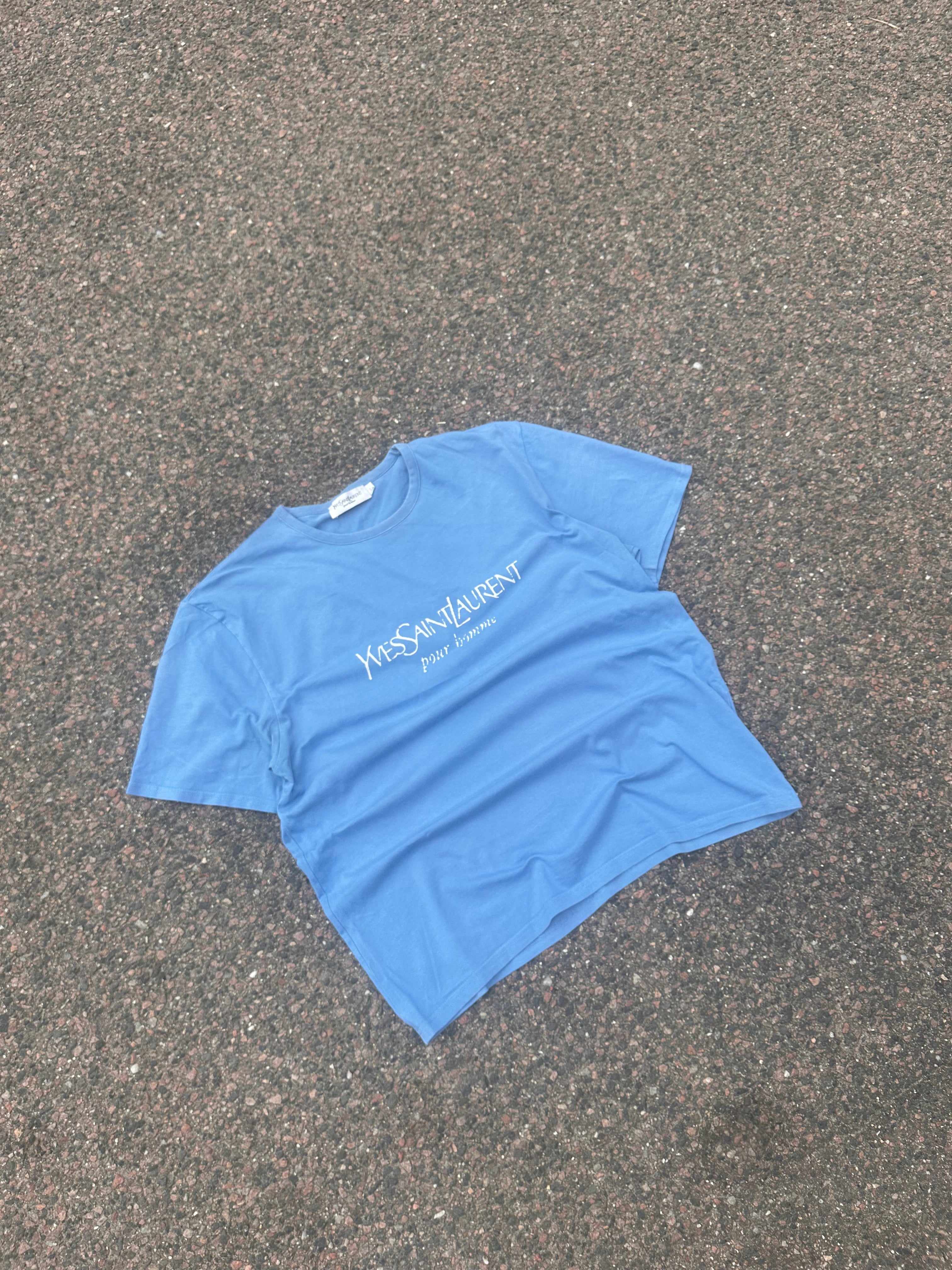 Vintage Yves Saint Laurent spellout t shirt baby blue