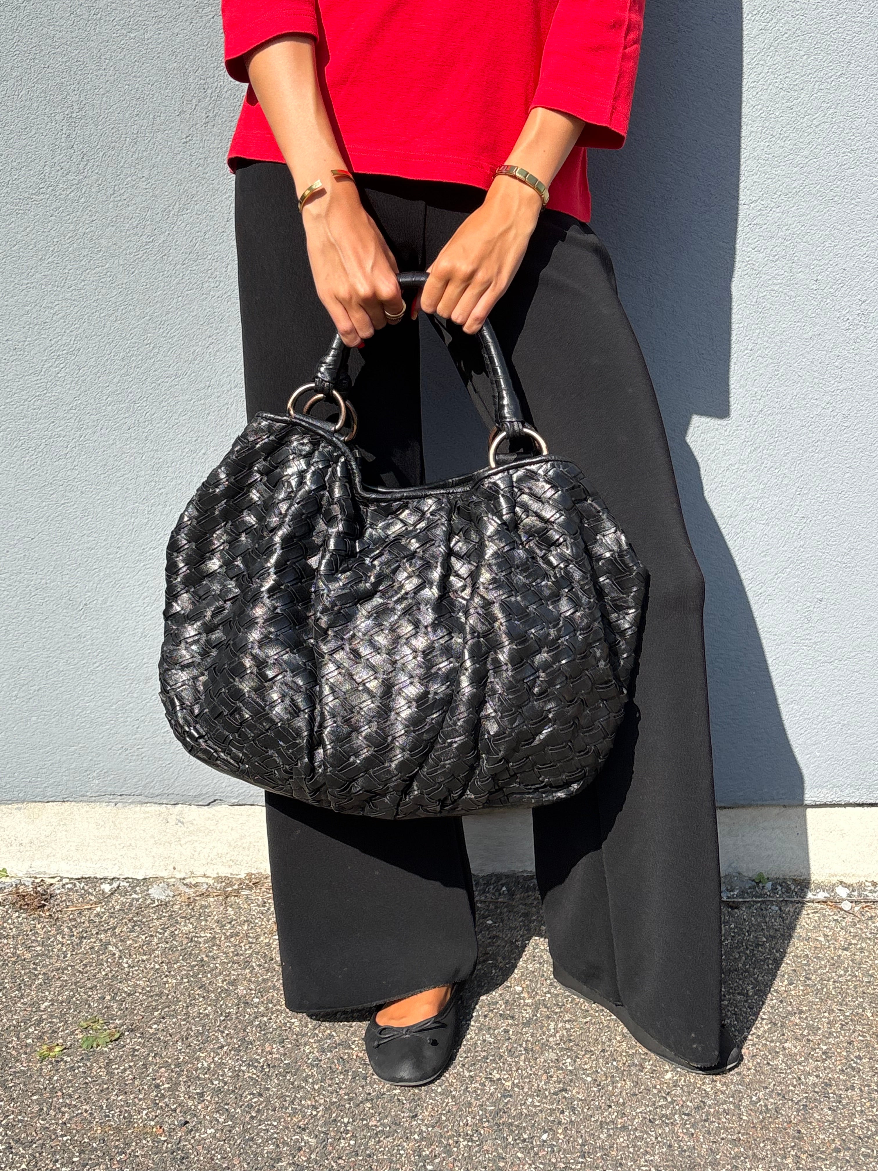 Miu Miu Bottega pattern leather bag black vintage