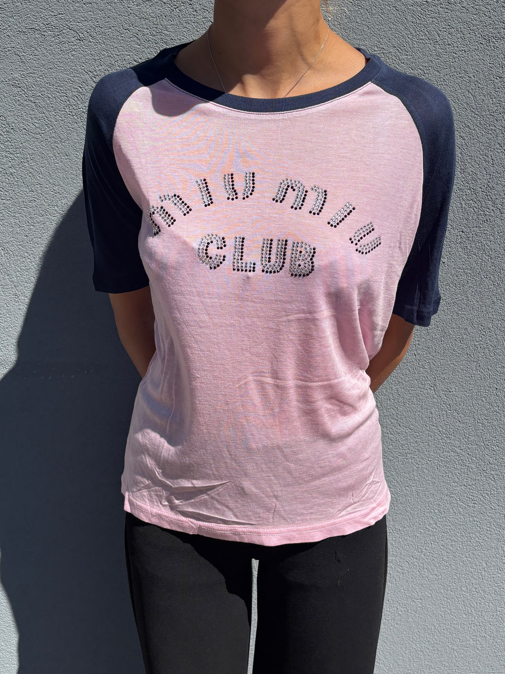 2022 Miu Miu club thin T-Shirt pink/navy