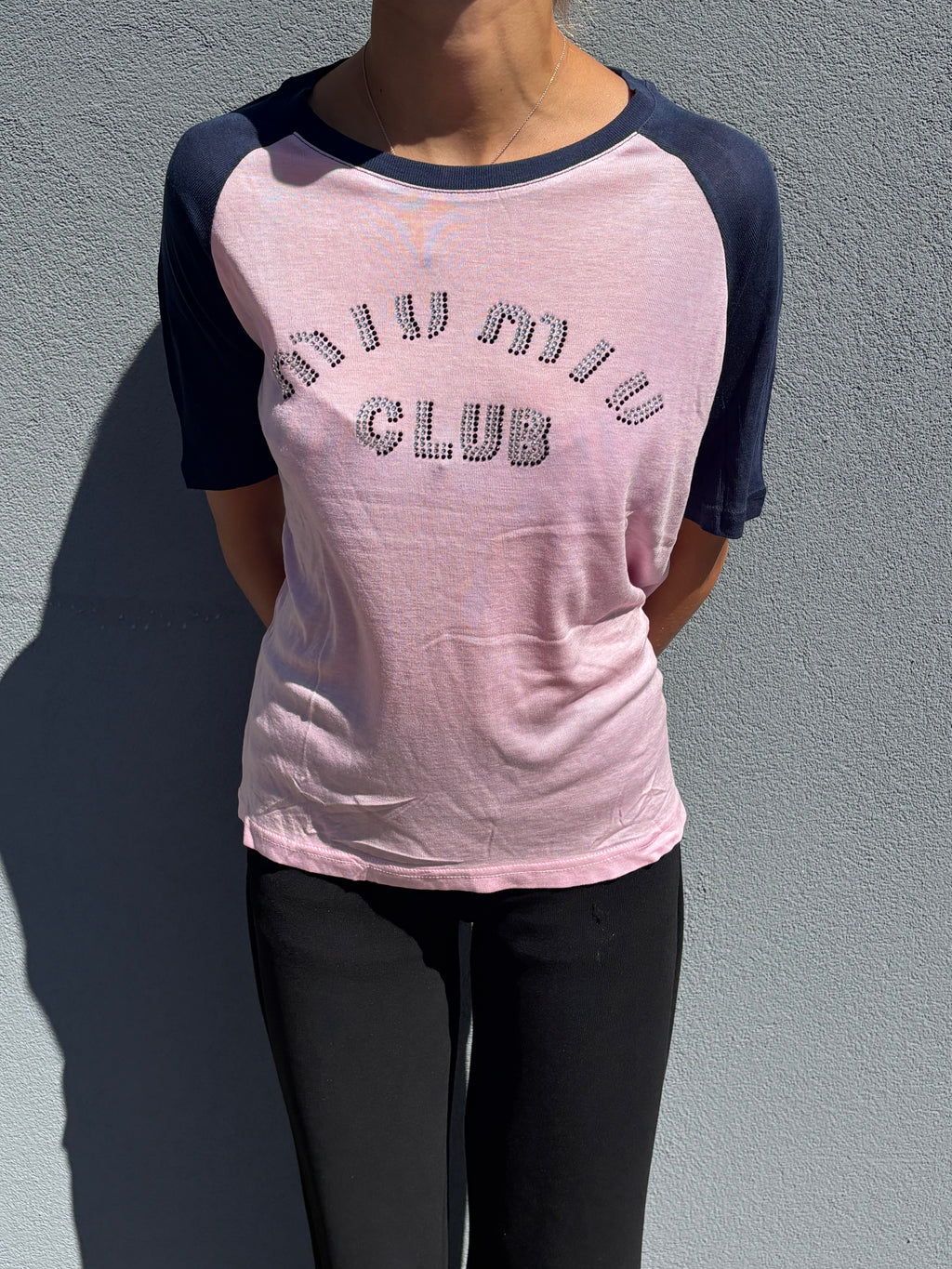 2022 Miu Miu club thin T-Shirt pink/navy