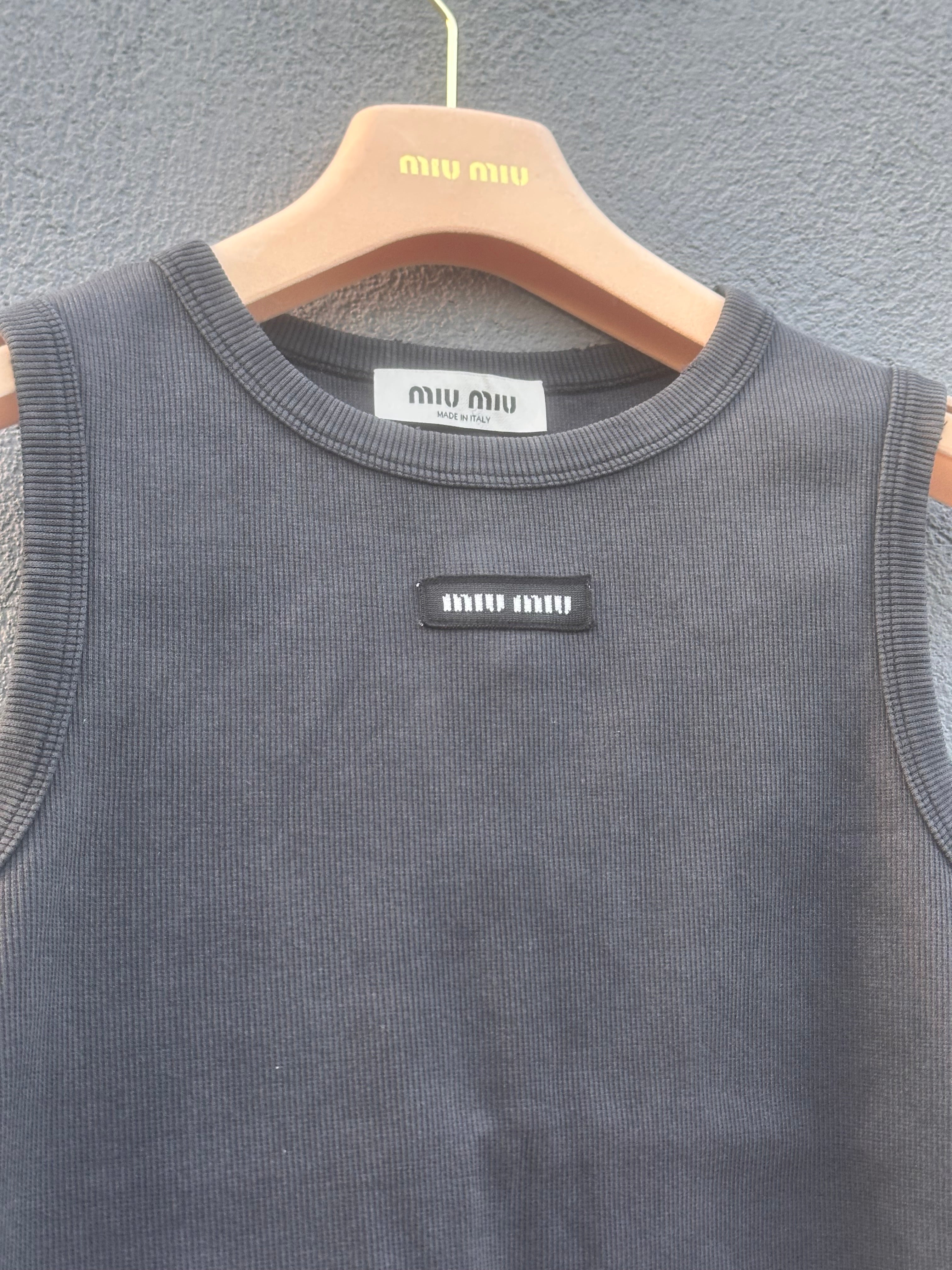 Miu miu ribbed knit cotton gray top 2023