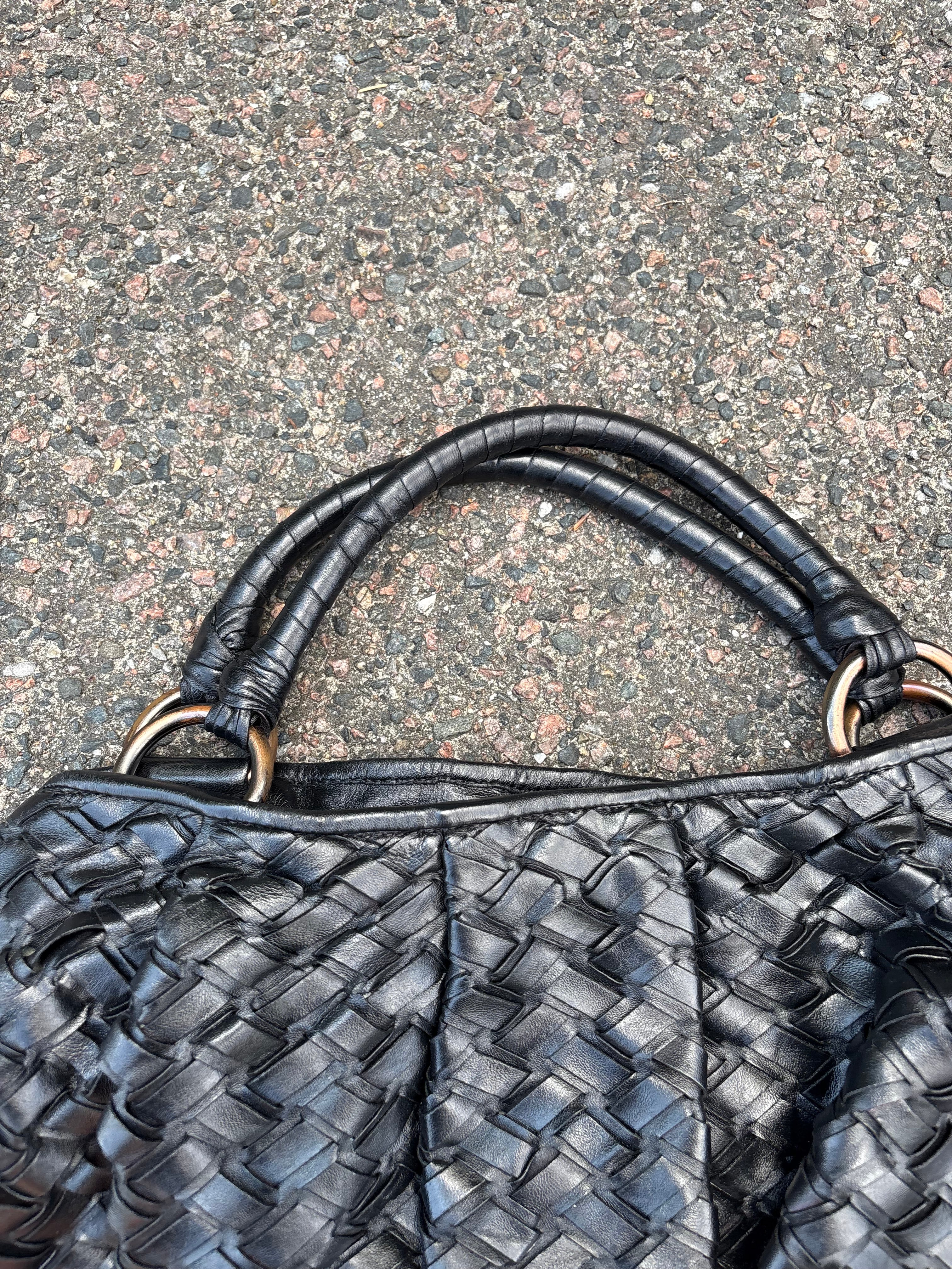 Miu Miu Bottega pattern leather bag black vintage