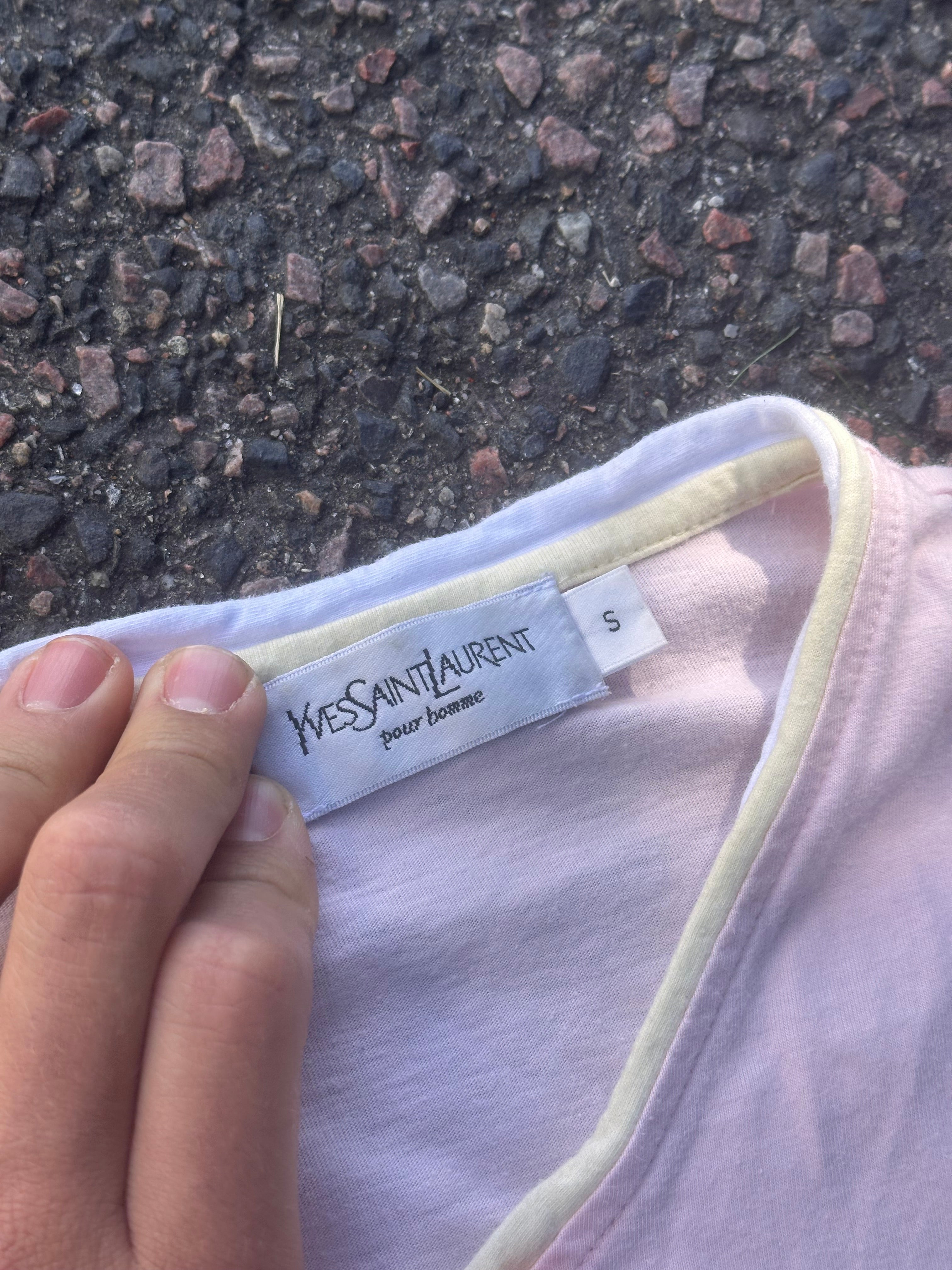 Pink Yves Saint Laurent logo t shirt