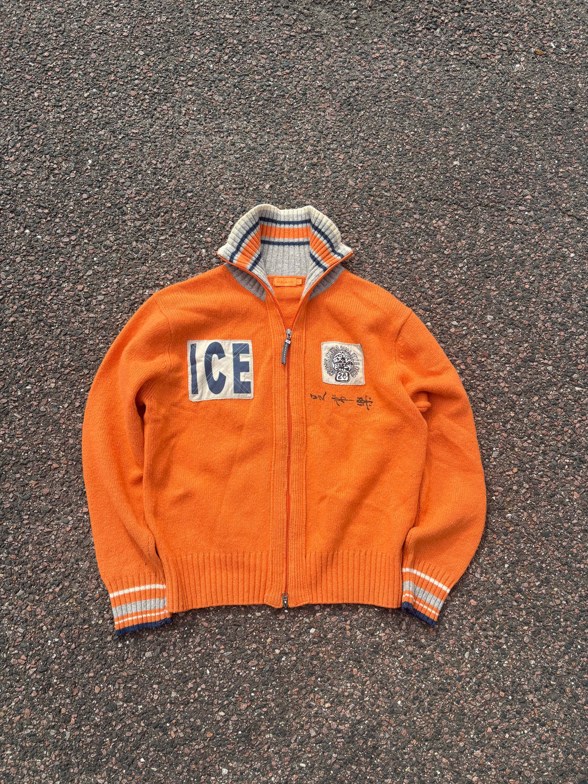1990s Vintage Norwegian wool zip up orange