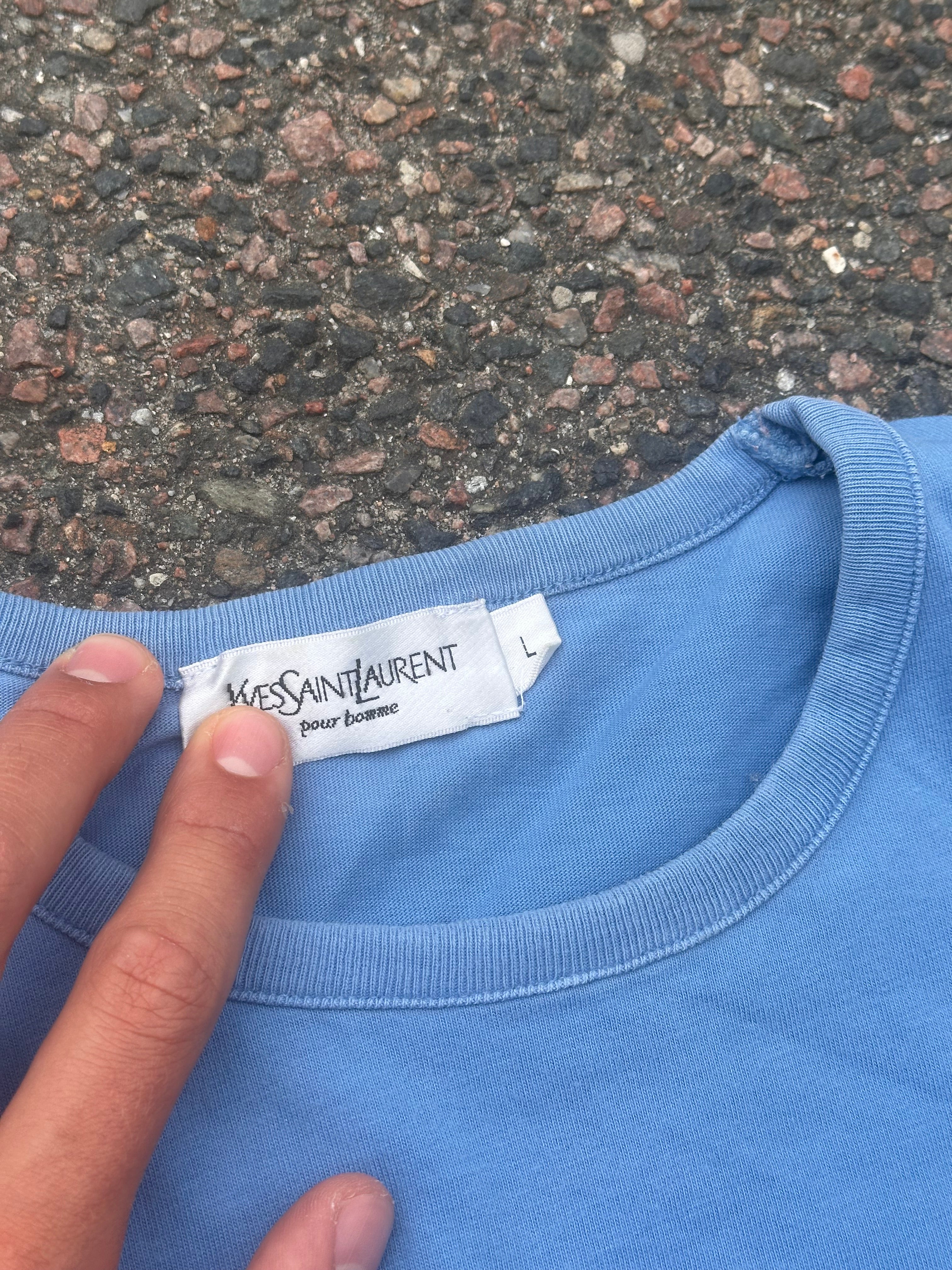 Vintage Yves Saint Laurent spellout t shirt baby blue