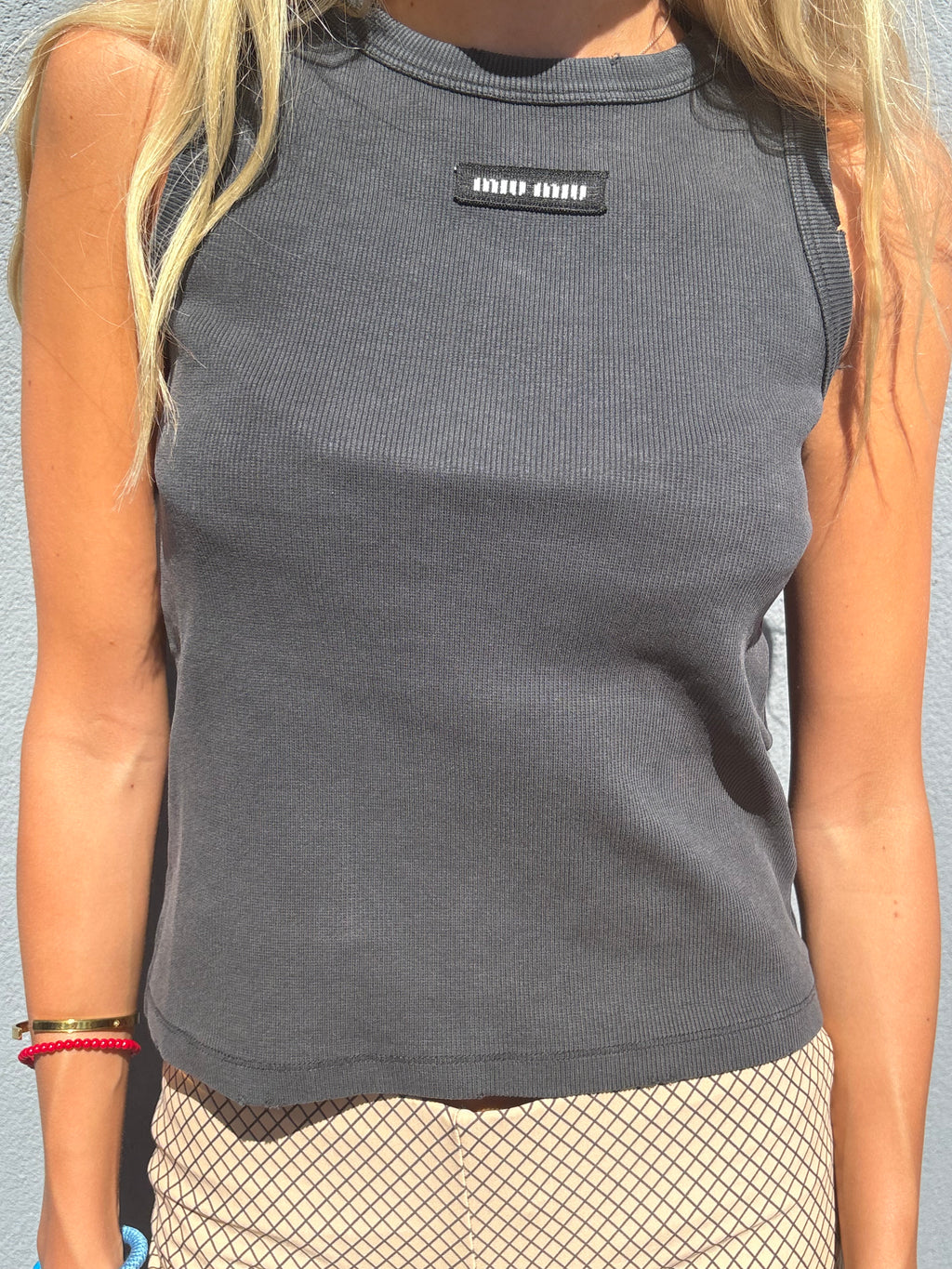 Miu miu ribbed cotton top gray