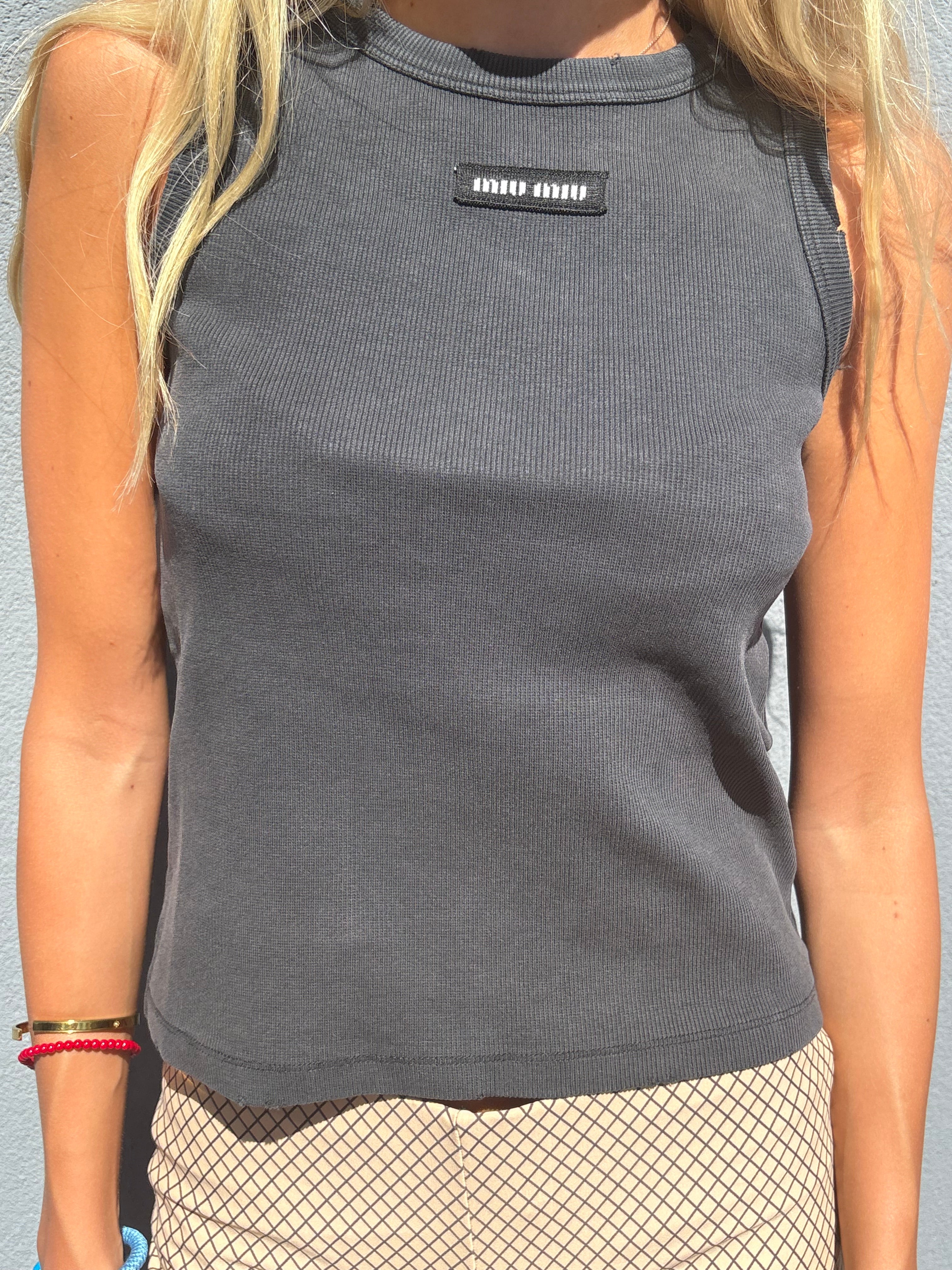 Miu miu ribbed cotton top gray