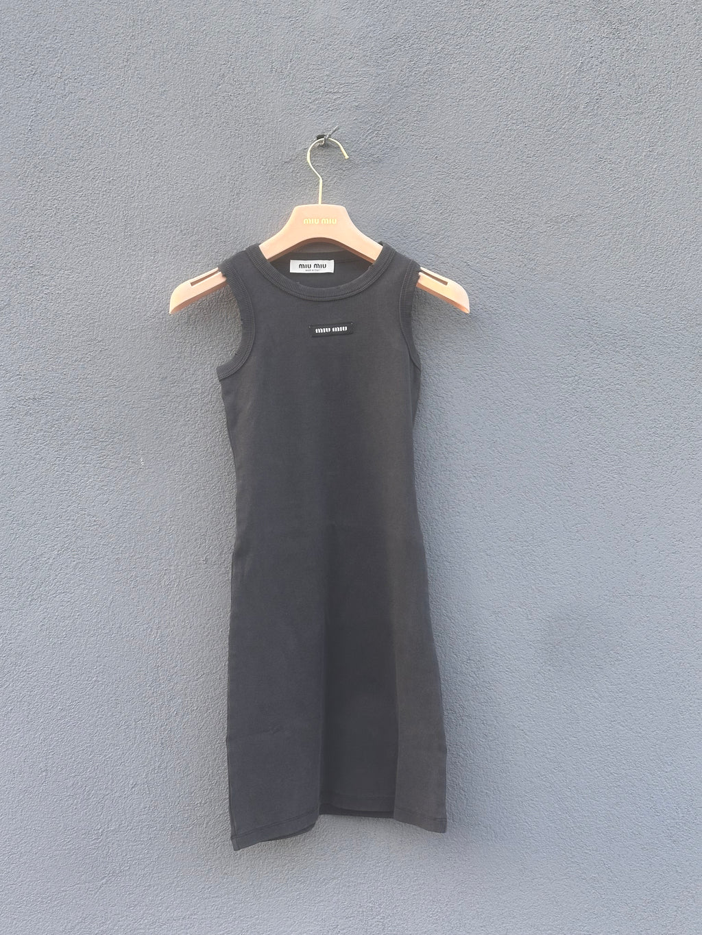 Miu miu gray ribbed knit cotton dress