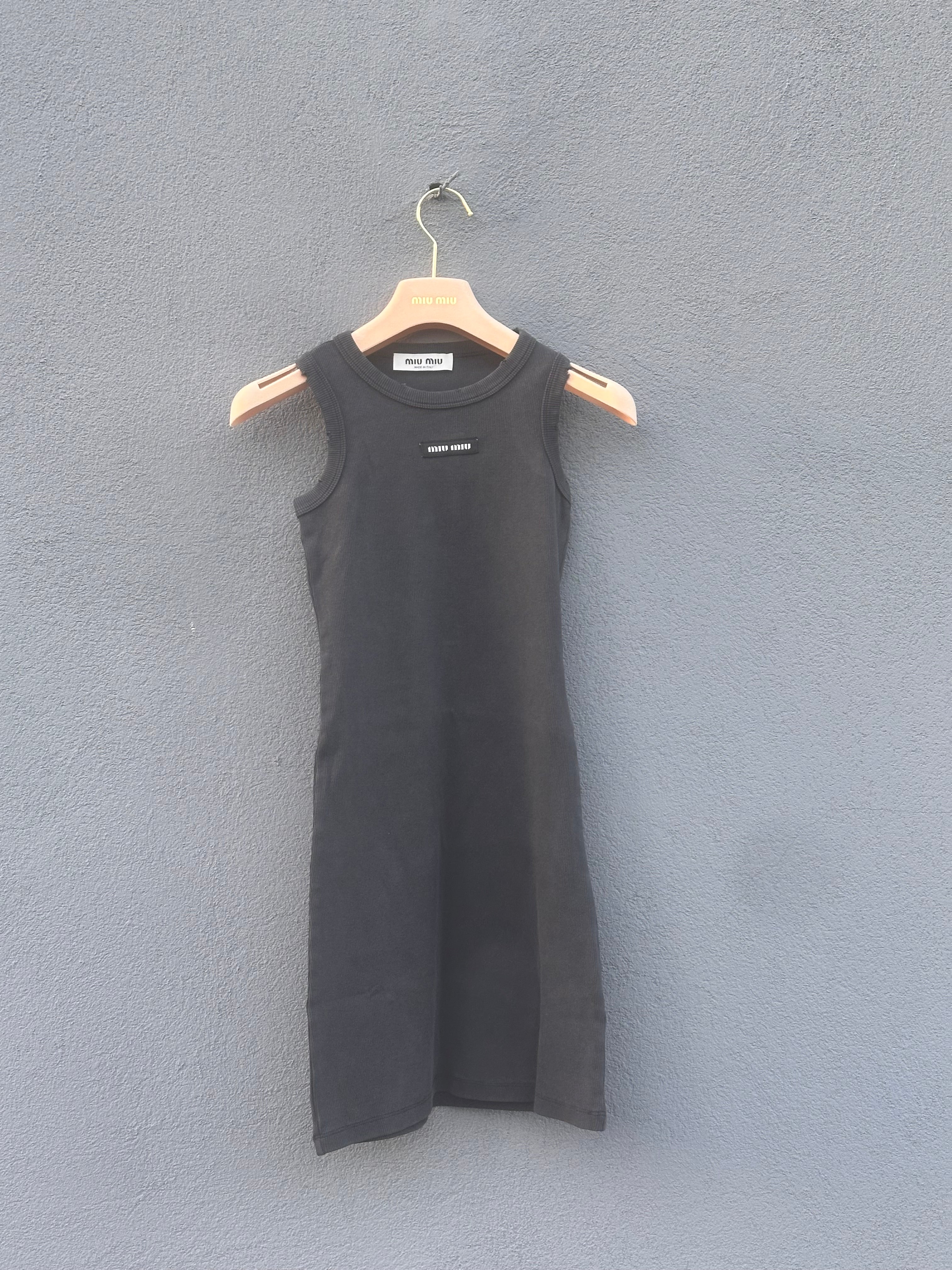 Miu miu gray ribbed knit cotton dress