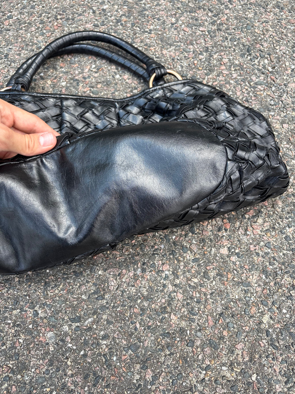 Miu Miu Bottega pattern leather bag black vintage