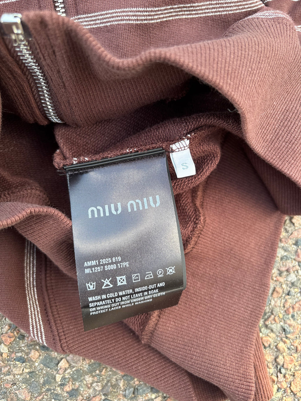 Miu Miu SS24 striped draw string hoodie white/brown