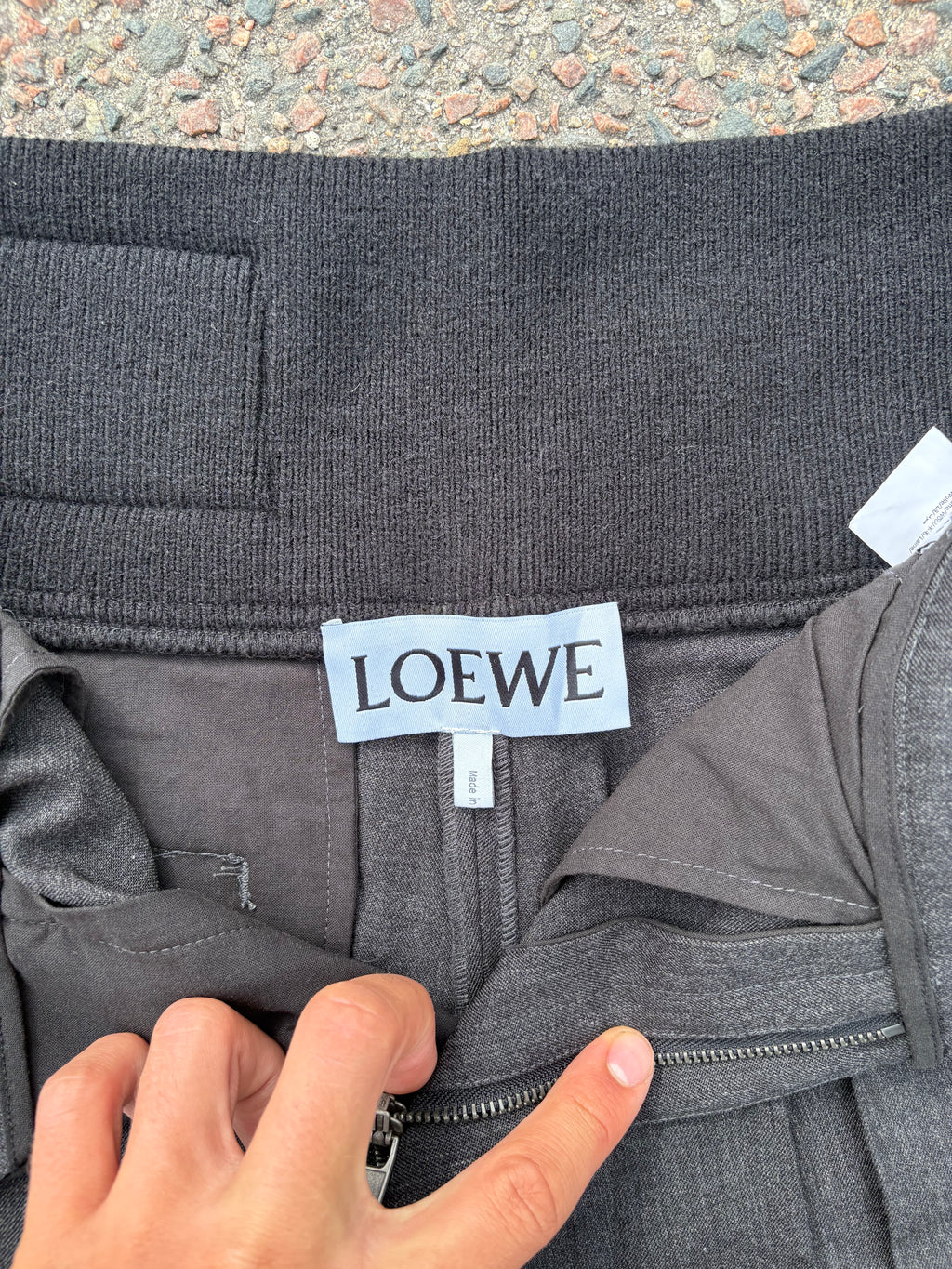 Loewe wide suit pants pinstripe gray with wool waistband