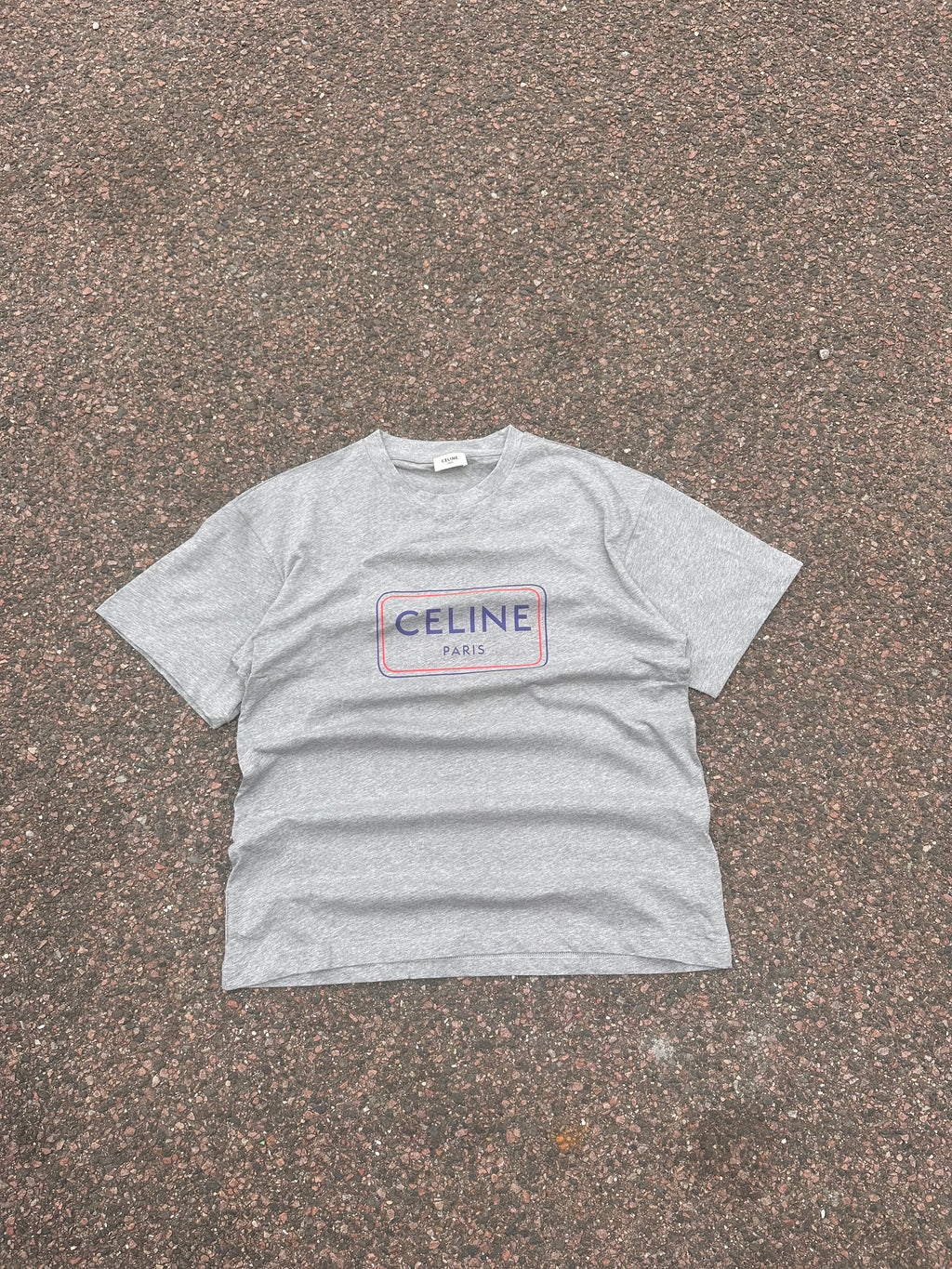 Celine gray box logo tee