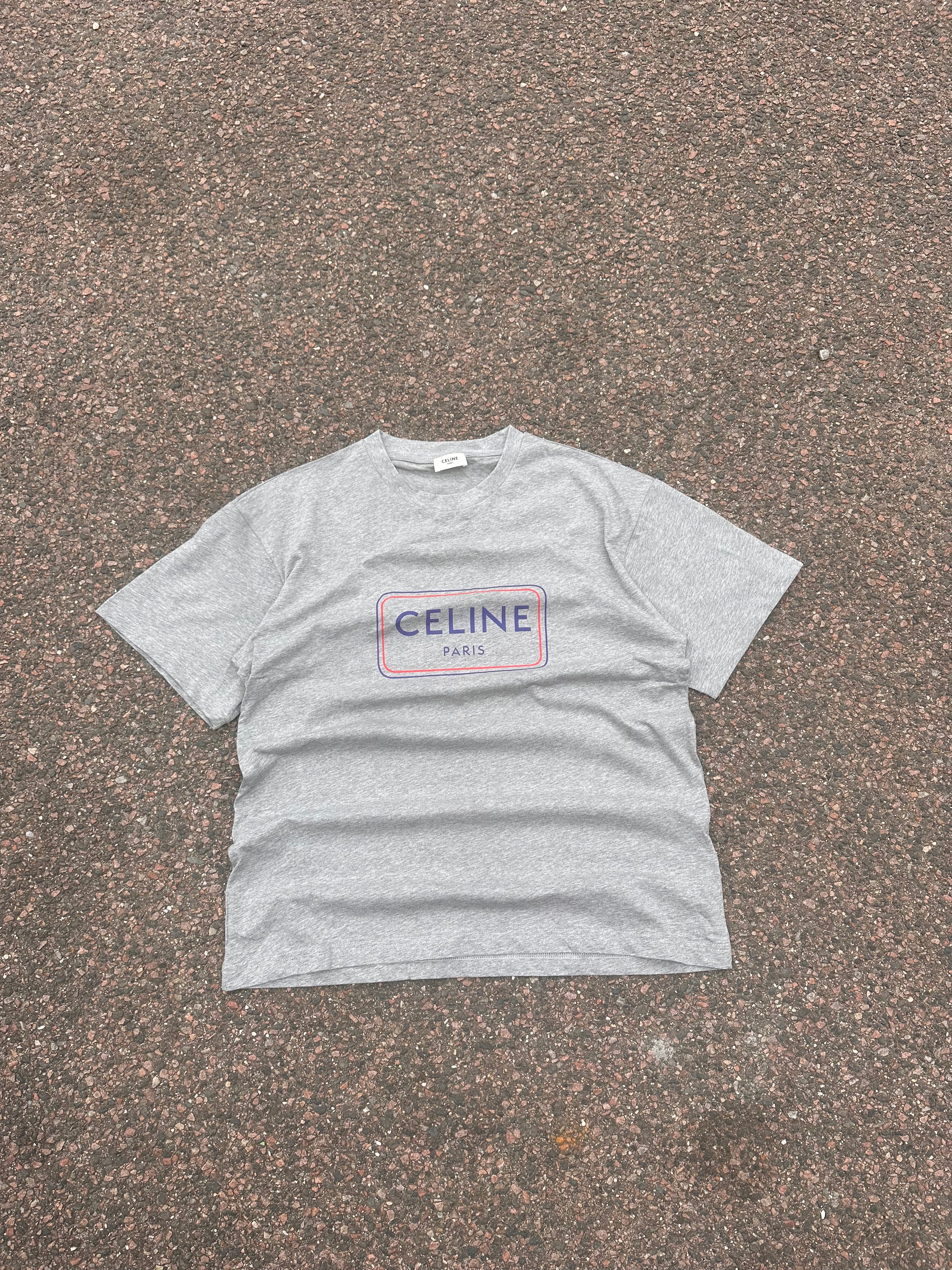 Celine gray box logo tee