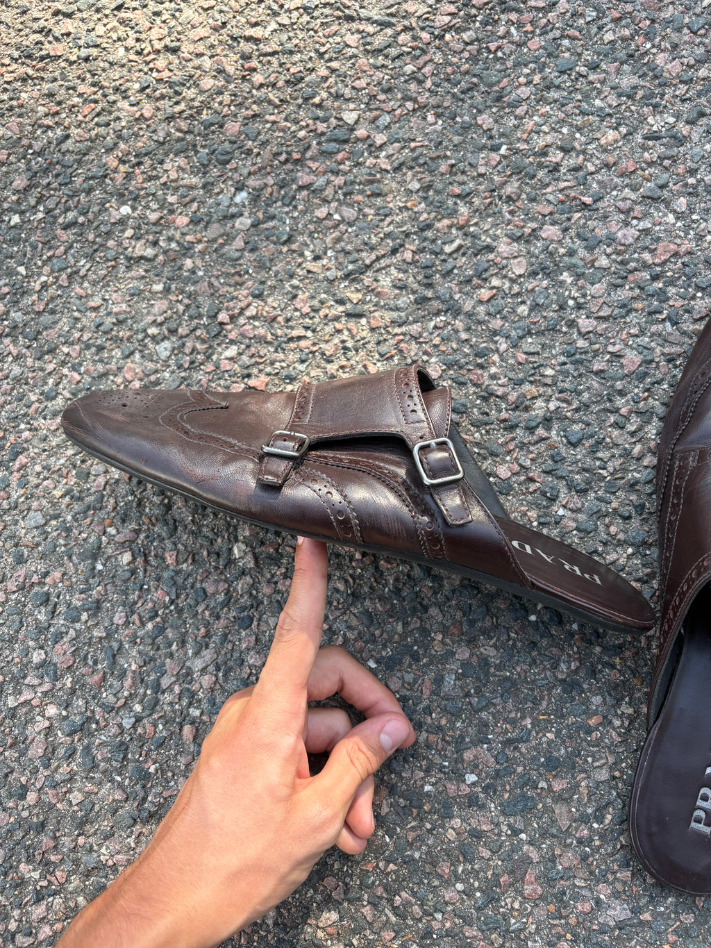 SS2025 Prada shuffle monk strap mules deep brown