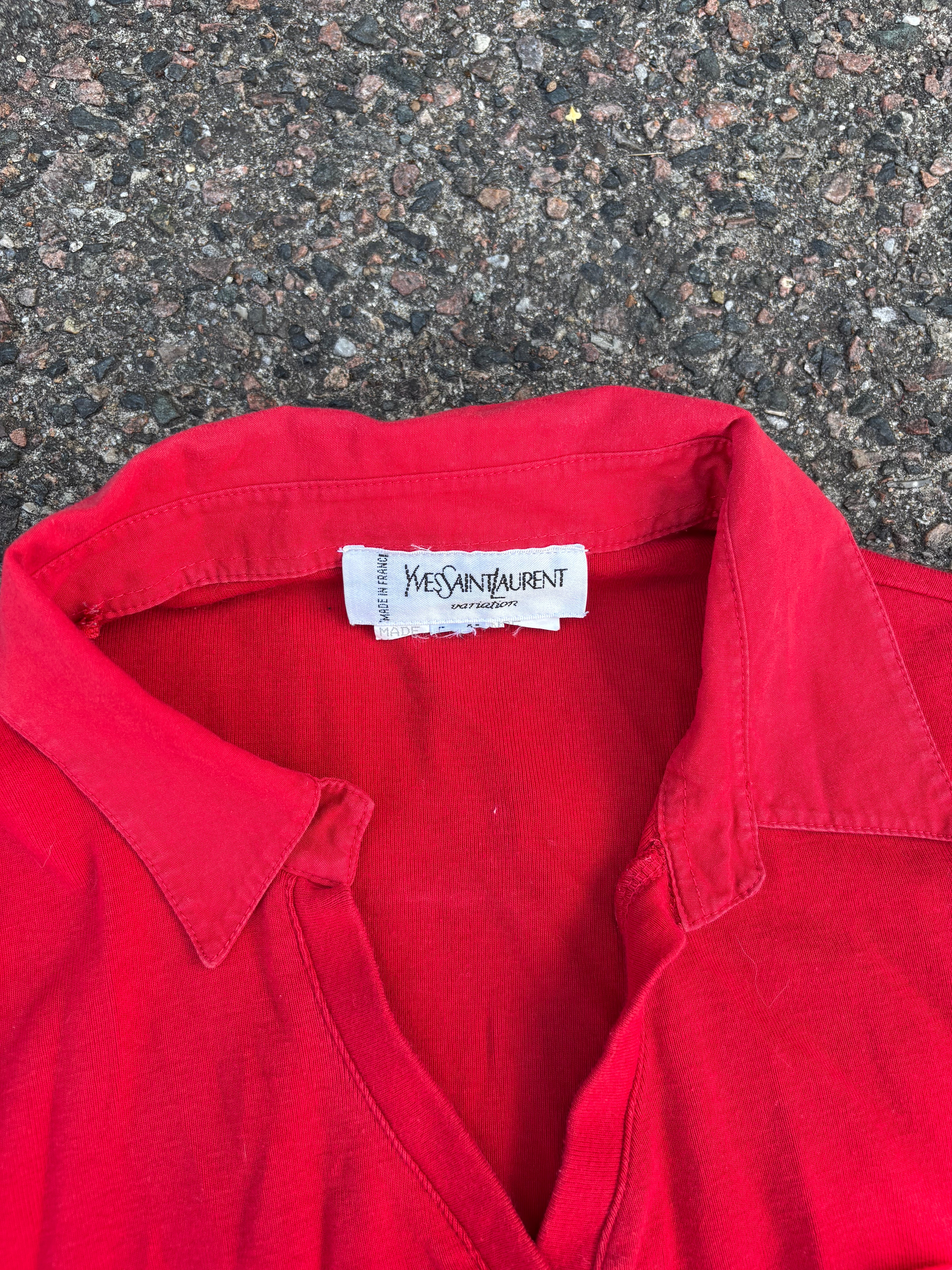 2000s Yves Saint Laurent 3/4 sleeves red button up
