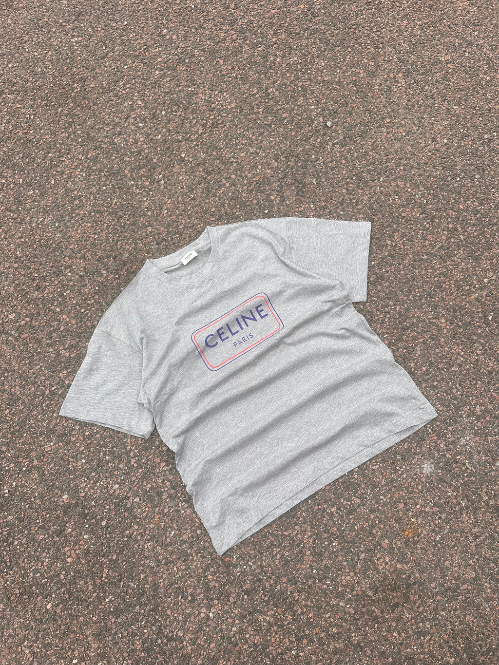 Celine gray box logo tee