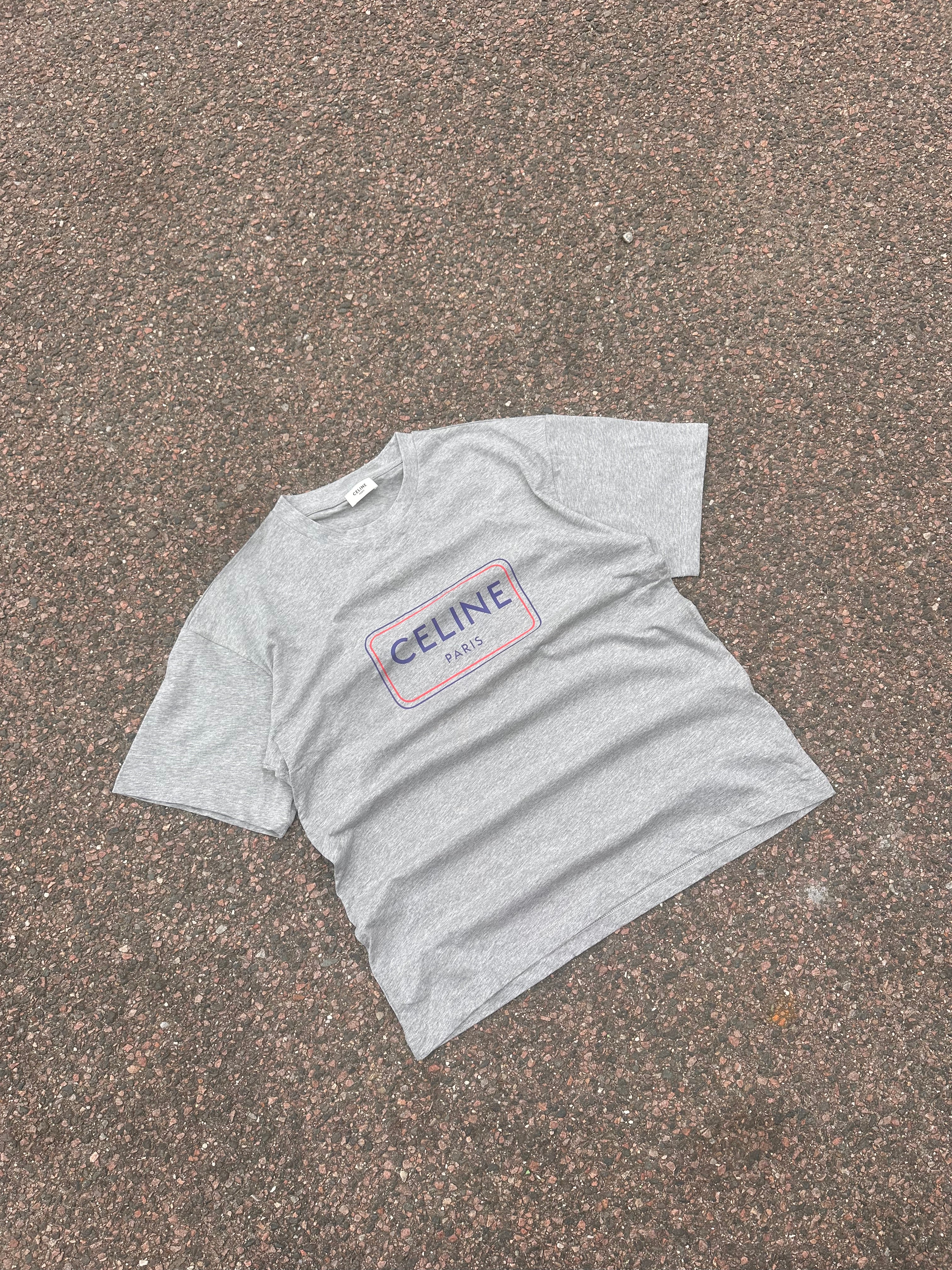 Celine gray box logo tee