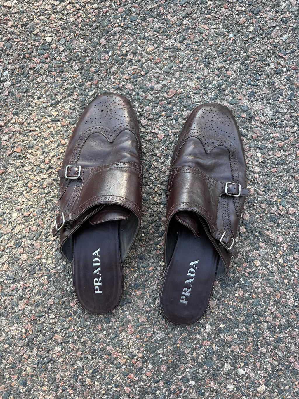 SS2025 Prada shuffle monk strap mules deep brown